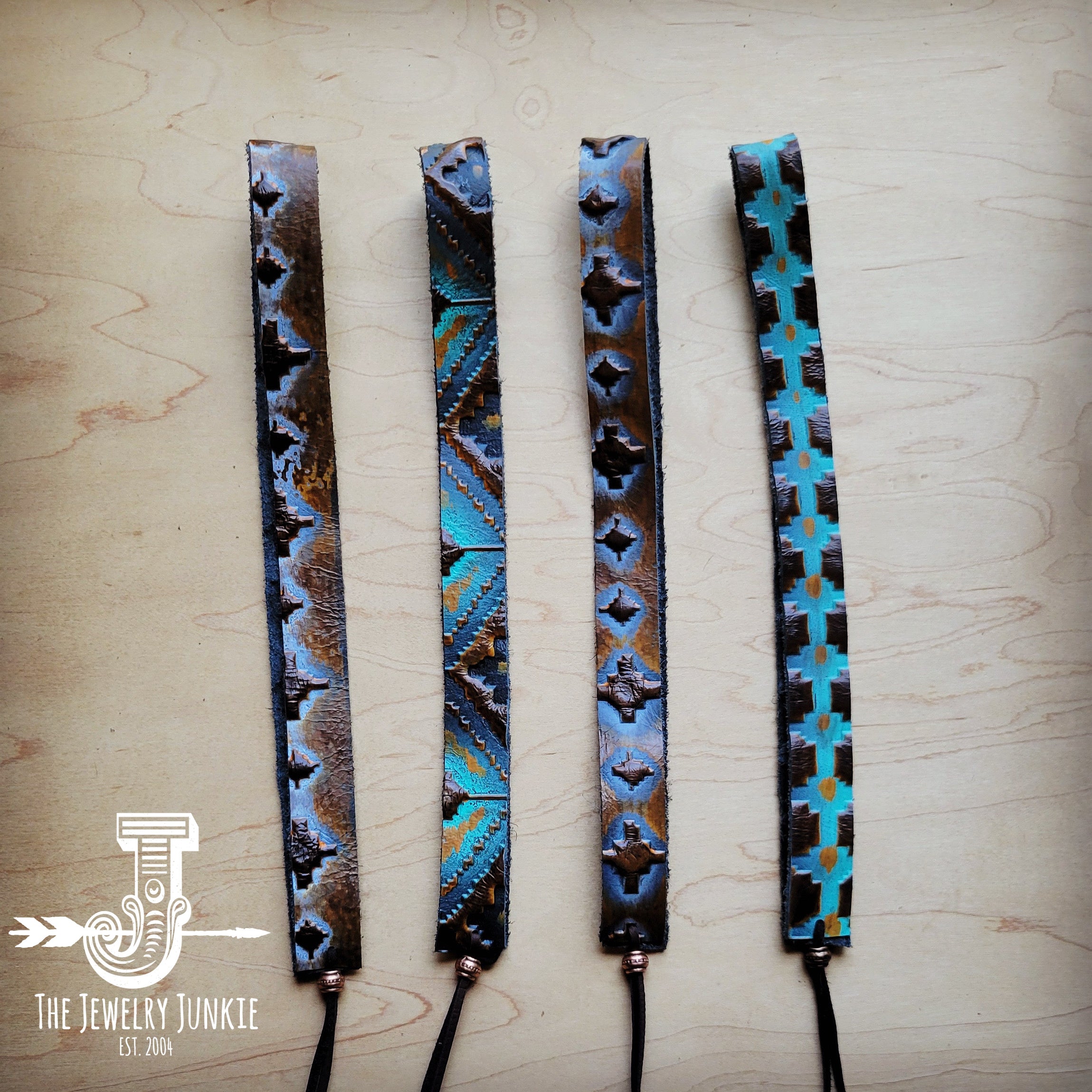 Blue Navajo Embossed Leather Hat