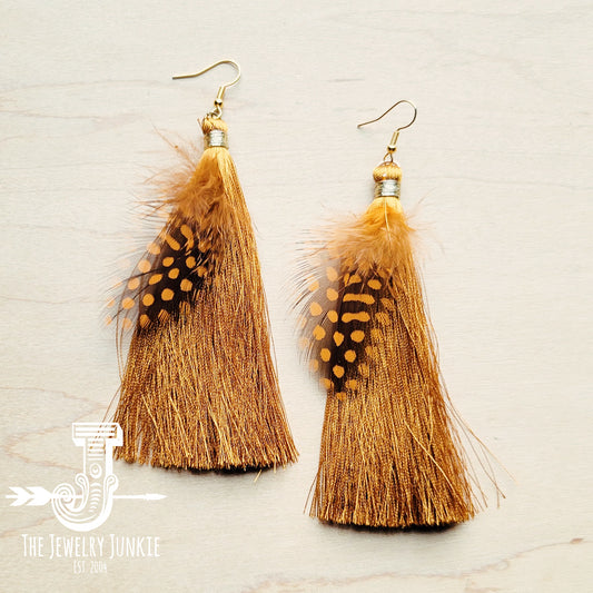 *Rust Tassel Earrings w/ Natural Feather202va