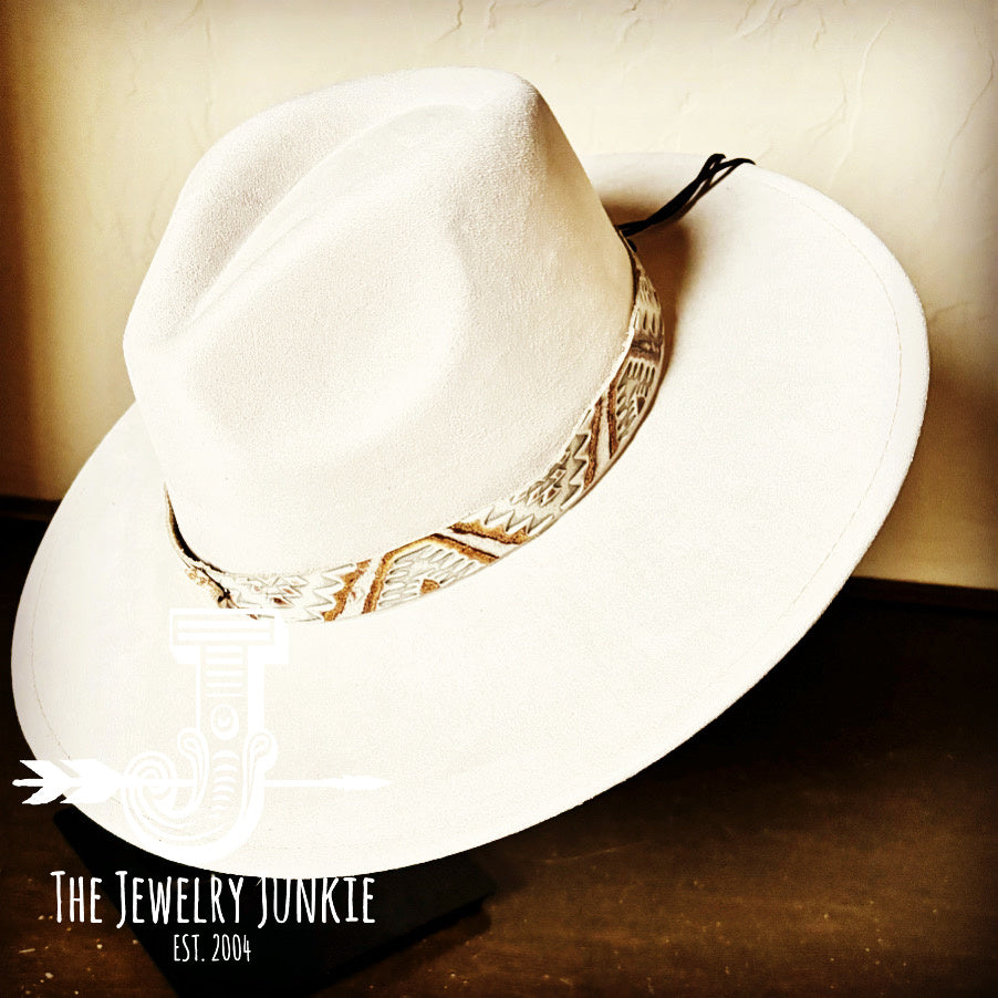 Gold Aztec Embossed Leather Hat Band w/ Turq Slab