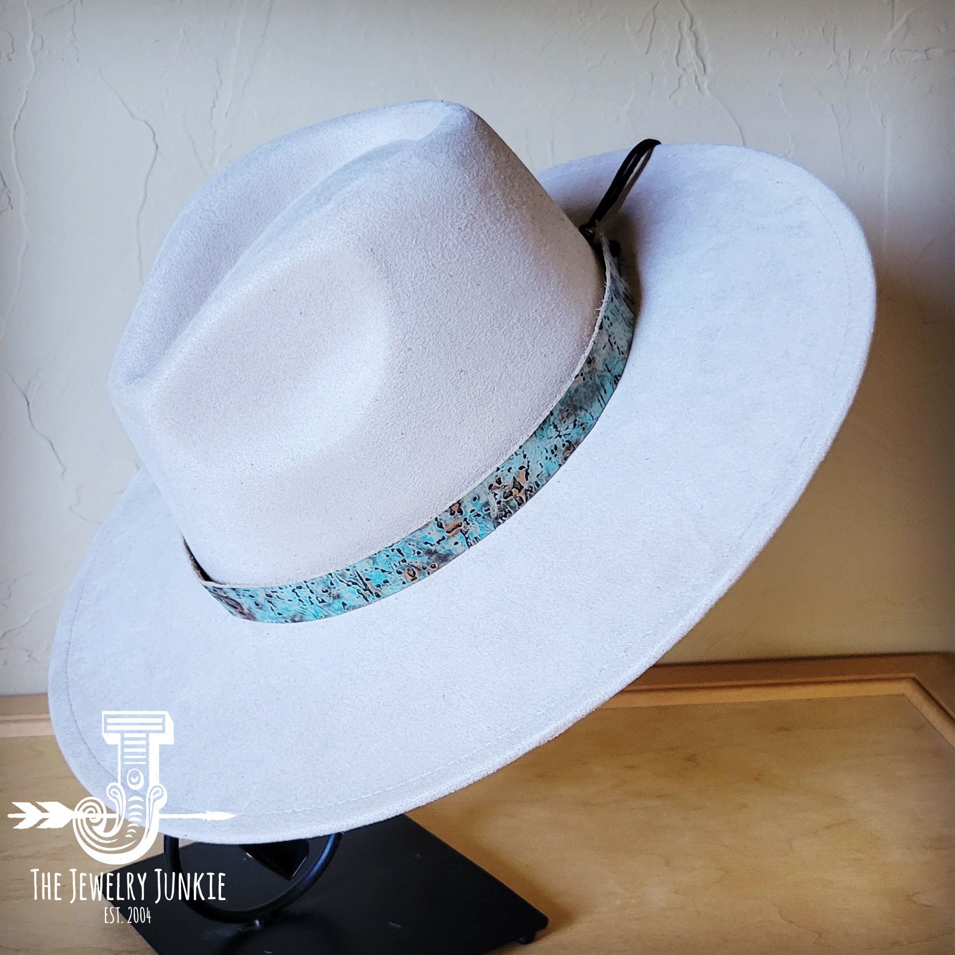 Turquoise Metallic Embossed Leather Hat Band