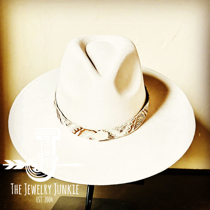 Gold Aztec Embossed Leather Hat Band w/ Turq Slab