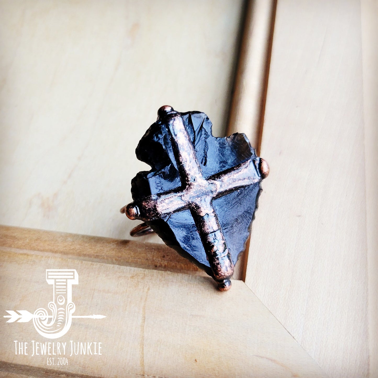 Black Obsidian Antique Copper Cross Ring 012Lm