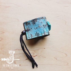 Wide Turquoise Metallic Leather Cuff w/ Turquoise Slab 009a