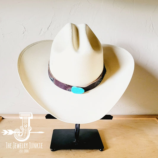 **Brown Steer Embossed Leather Hat Band Only w/ Turquoise 951tt