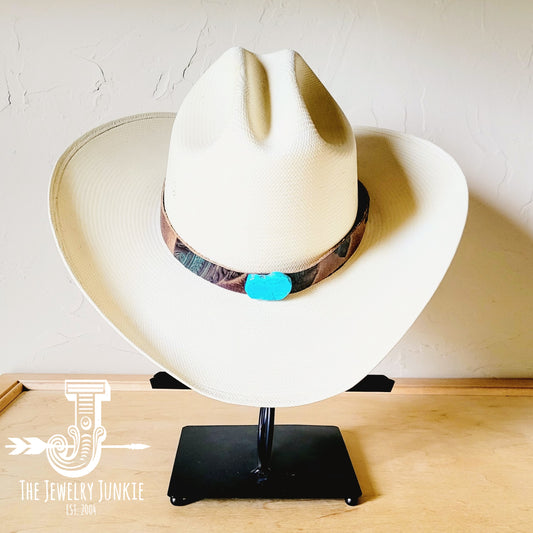 **Feather Embossed Leather Hat Band Only w/ Turquoise 951ss
