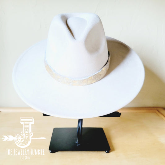 Cream & Gold Metallic Leather Hat Band Only 984e