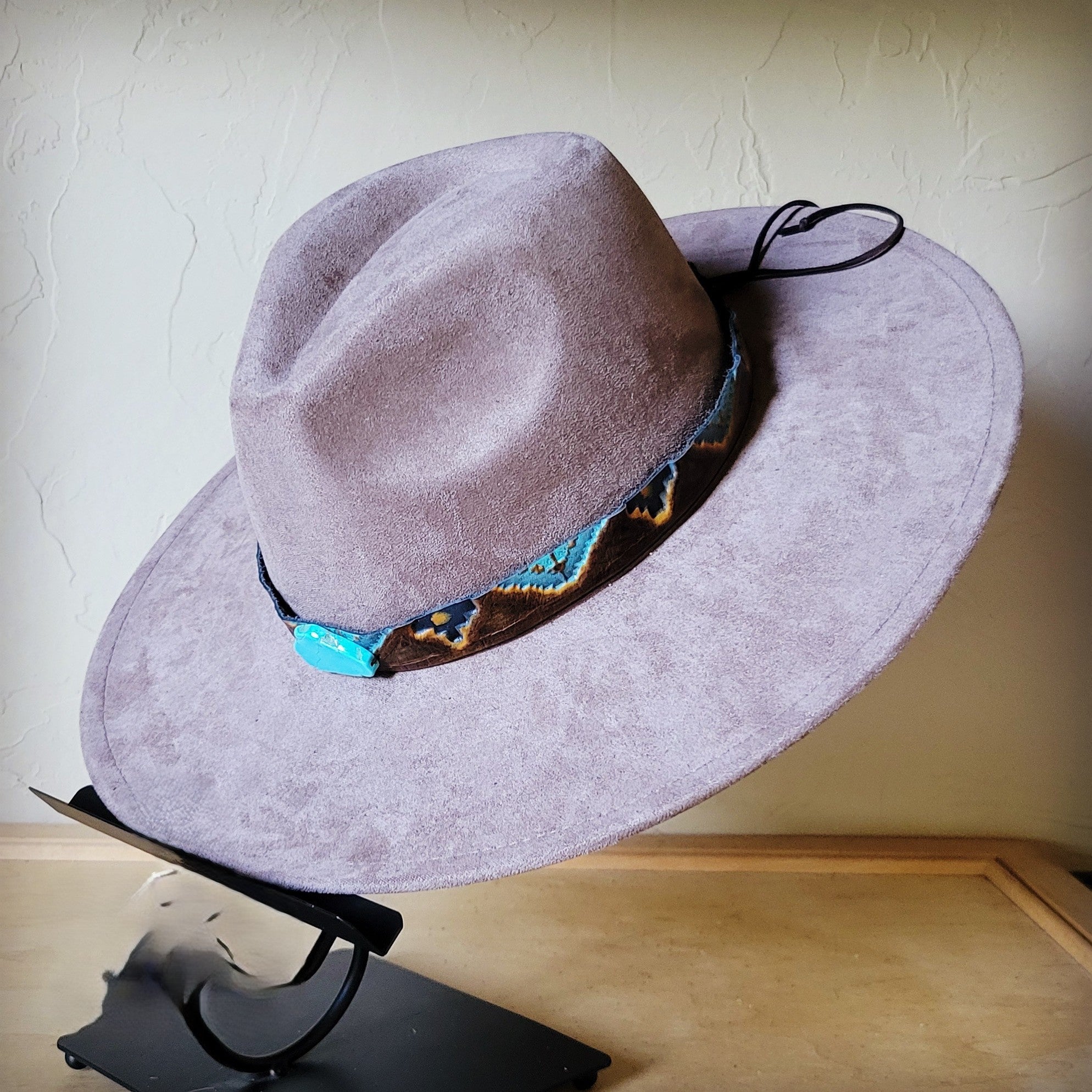 Taupe Boho Western Hat w/ Choice of Leather Band & Turquoise Slab 983w
