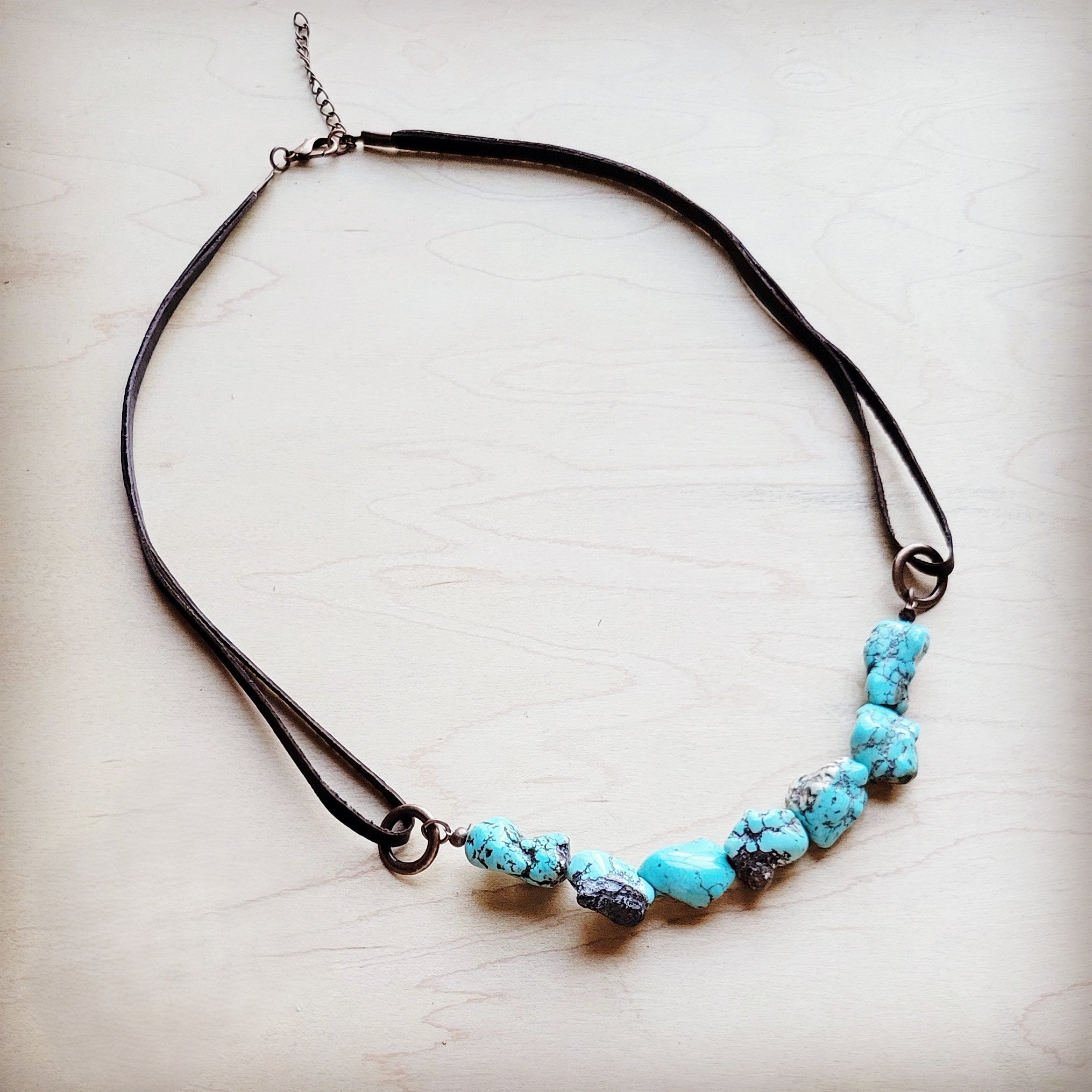 Genuine Blue Turquoise Necklace w/ Leather Cord 259i – The Jewelry