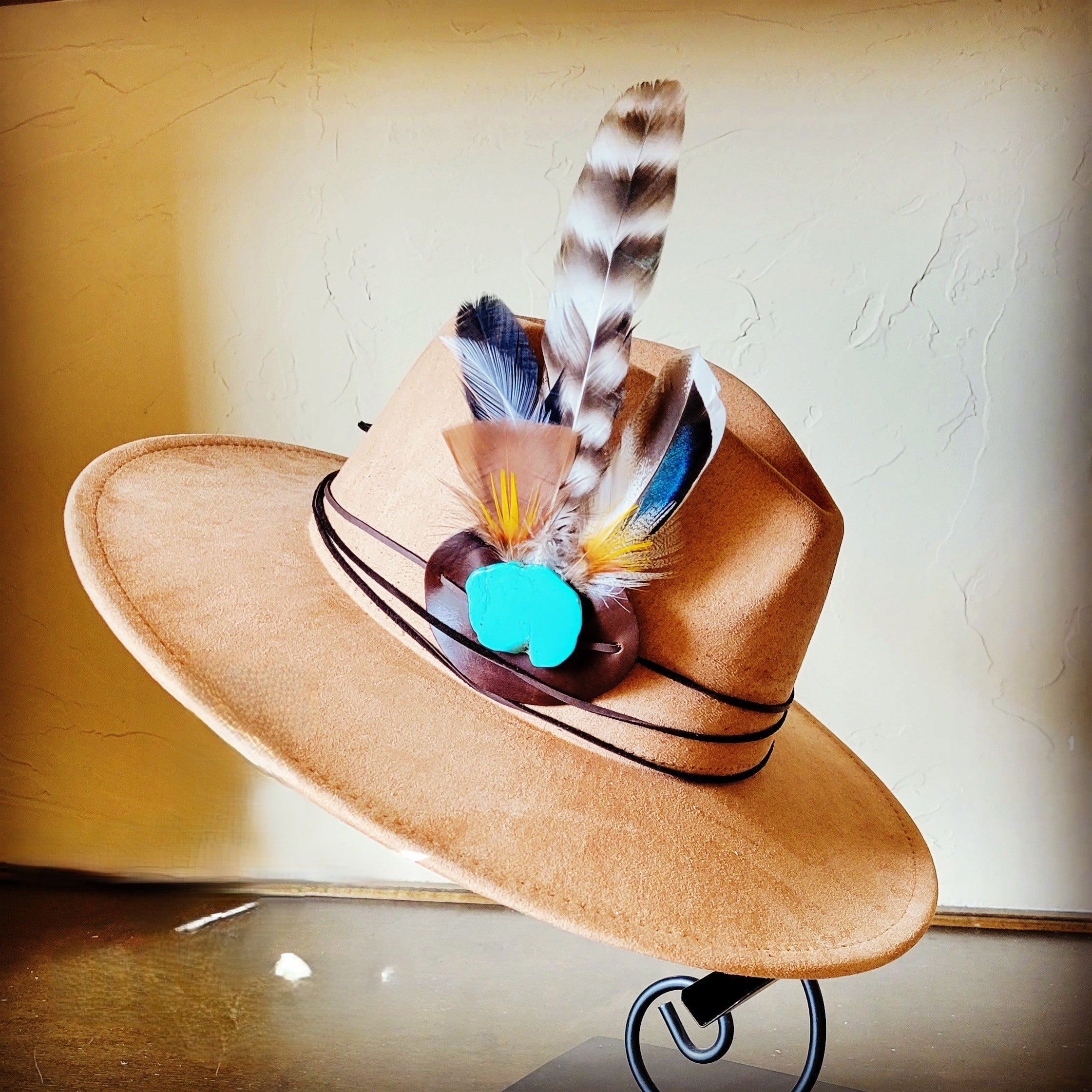Boho Western Felt Hat w/ Choice of Turquoise Hat Accent-Tan 981d