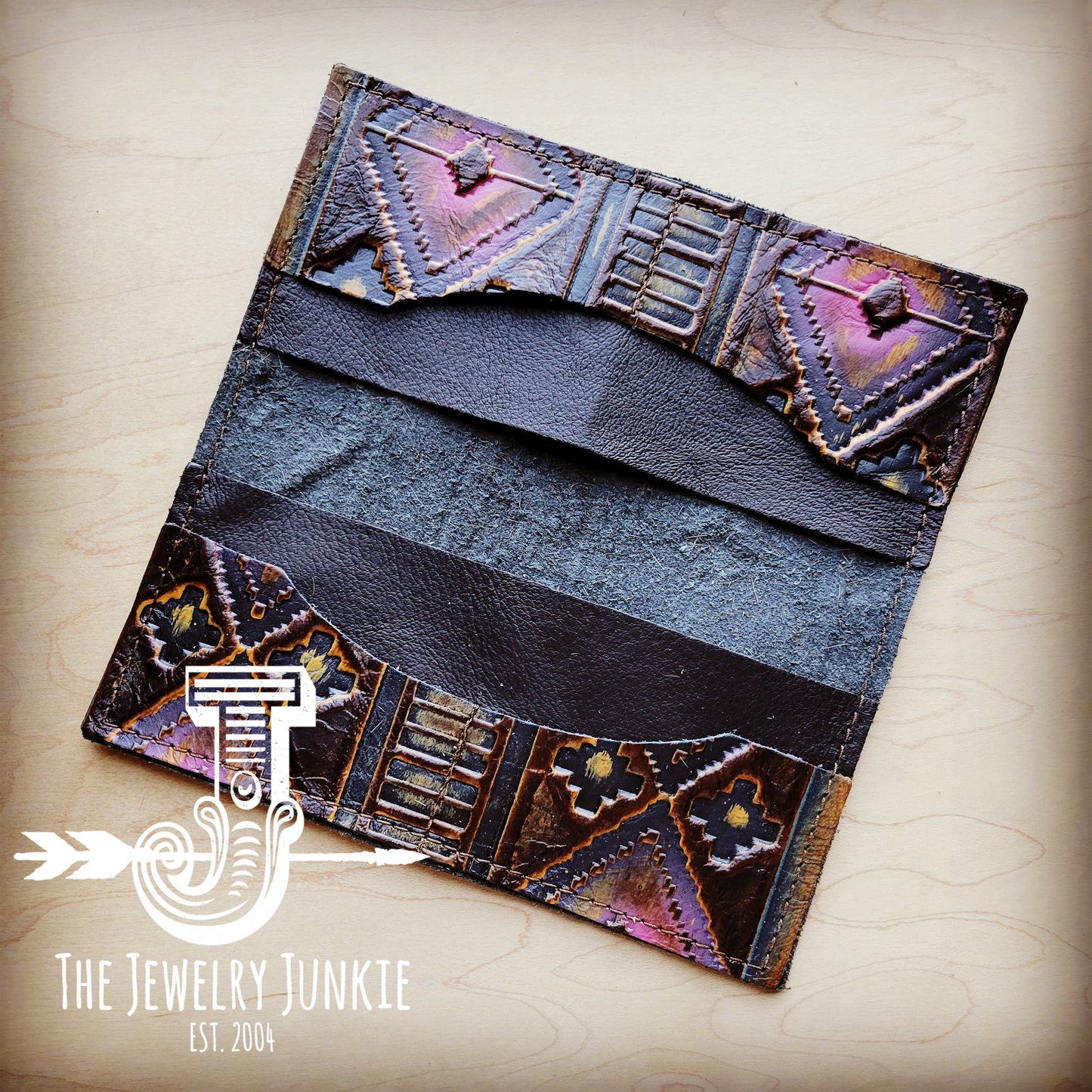 Embossed Leather Wallet-Magenta Navajo 304y