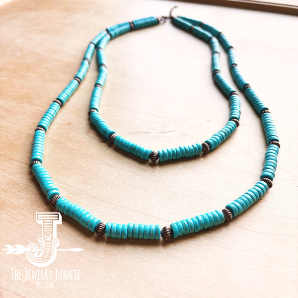 Turquoise and Copper Double Strand Layered Necklace 257w