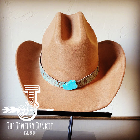 Cowgirl Western Felt Hat w/ Choice of Leather Hat Band w/ Turquoise Slab-Tan 980L