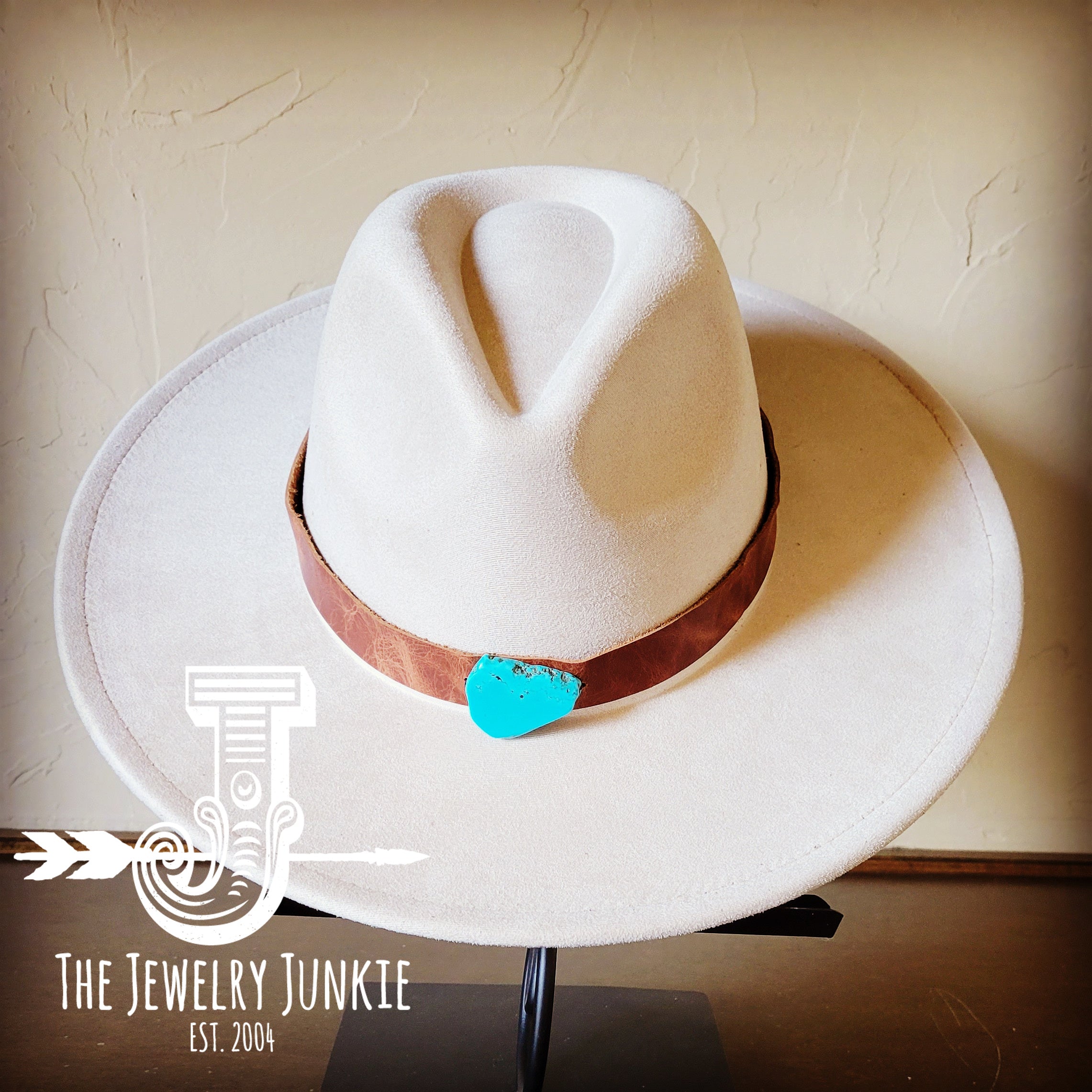 Boho Western Felt Hat w/ Choice of Leather Hat Band w/ Turquoise Slab-Bone
