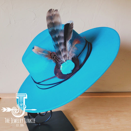 Turquoise Boho Western Hat w/ Turquoise Feather Band 983y