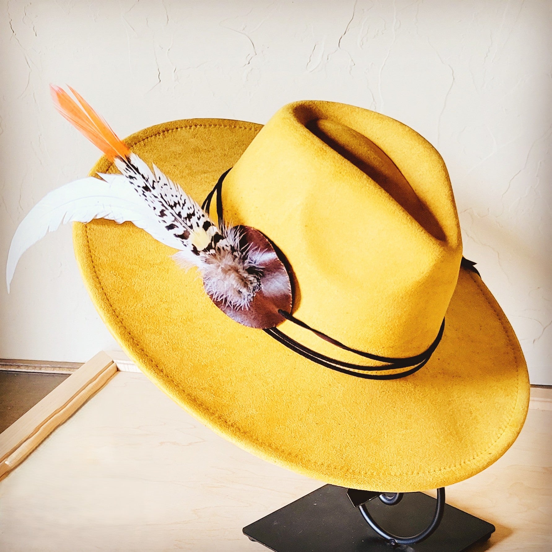 Mustard Boho Western Hat w/ Choice of Turquoise Hat Accent 983v