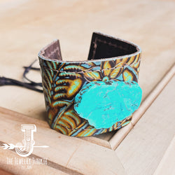 Wide Dallas Turquoise Leather Cuff w/ Turquoise Slab 008x
