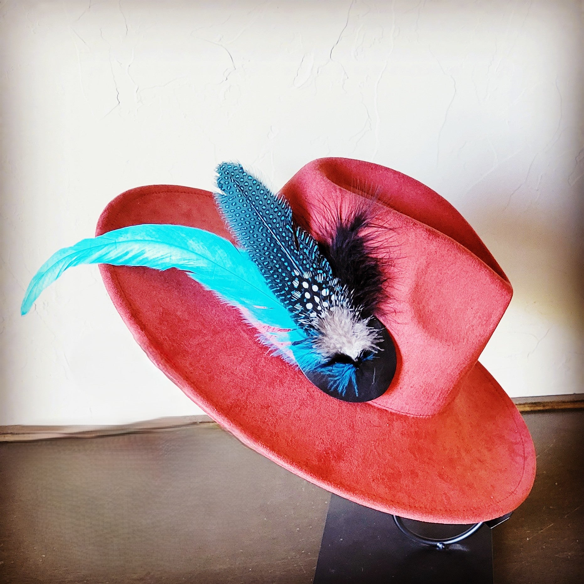 Boho Western Hat w/ Feather Tie Hat Band-Rust 982t
