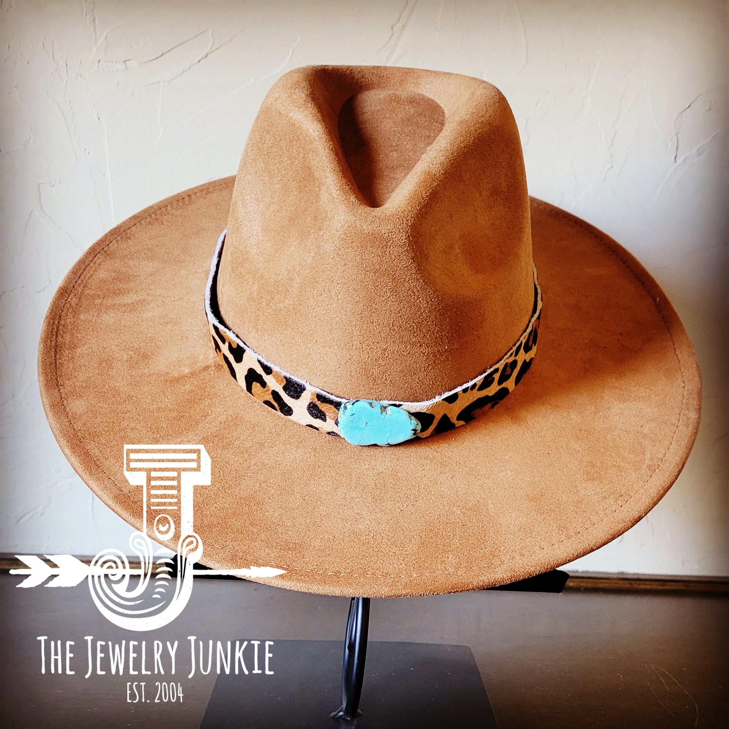 Boho Western Felt Hat w/ Choice of Leather Hat Band w/ Turquoise Slab-Tan