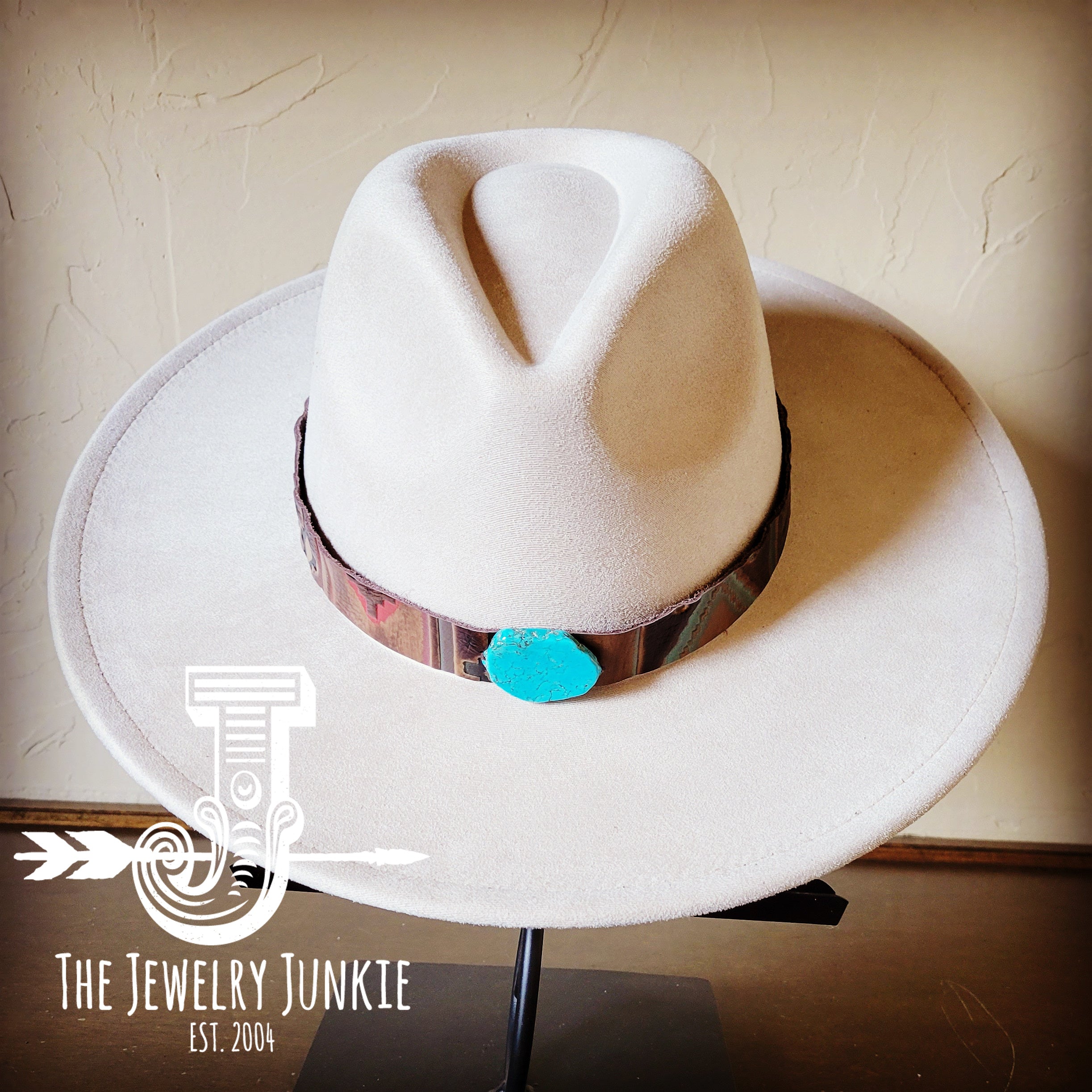 Boho Western Felt Hat w/ Choice of Leather Hat Band w/ Turquoise Slab-Bone