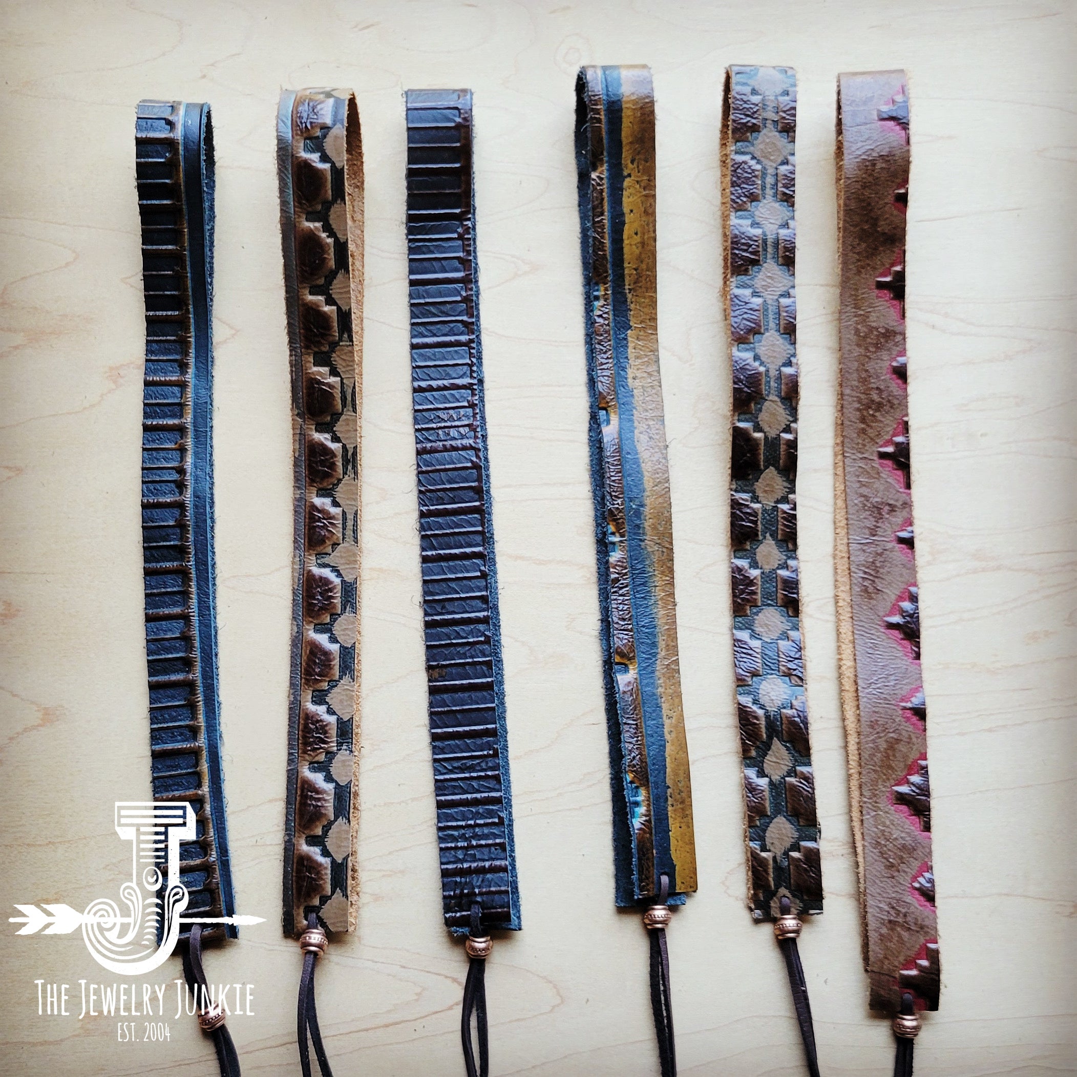 Red Navajo Embossed Leather Hat Band