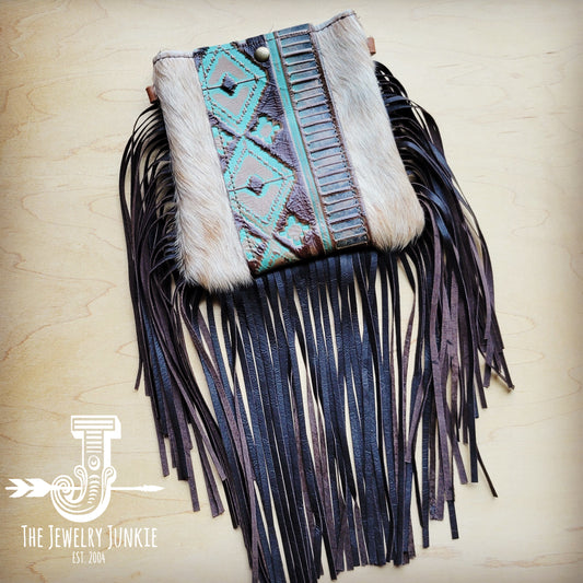 Small Crossbody Handbag Turquoise Navajo w/ Full Fringe 514j
