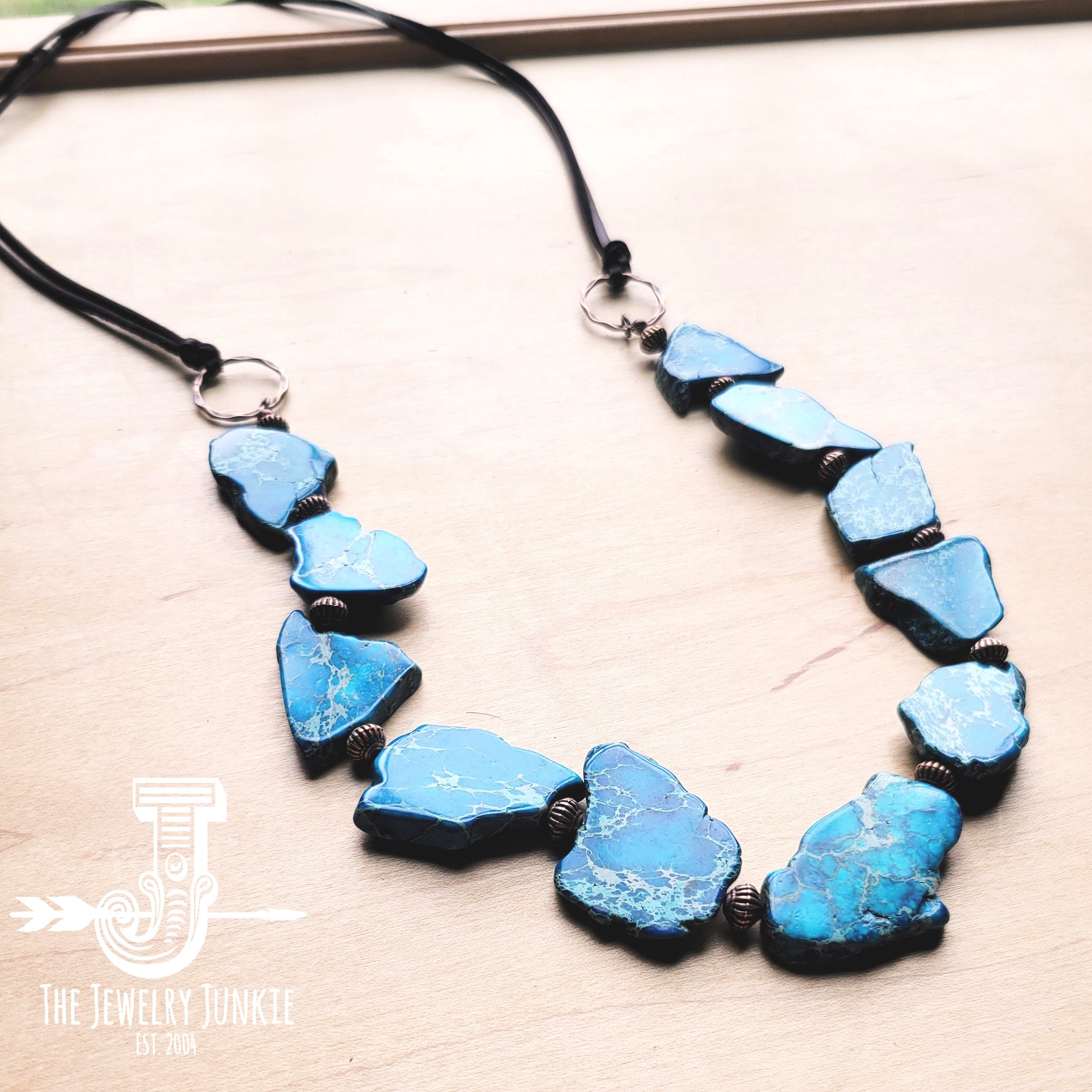 Turquoise Regalite Slab Necklace with Leather Ties