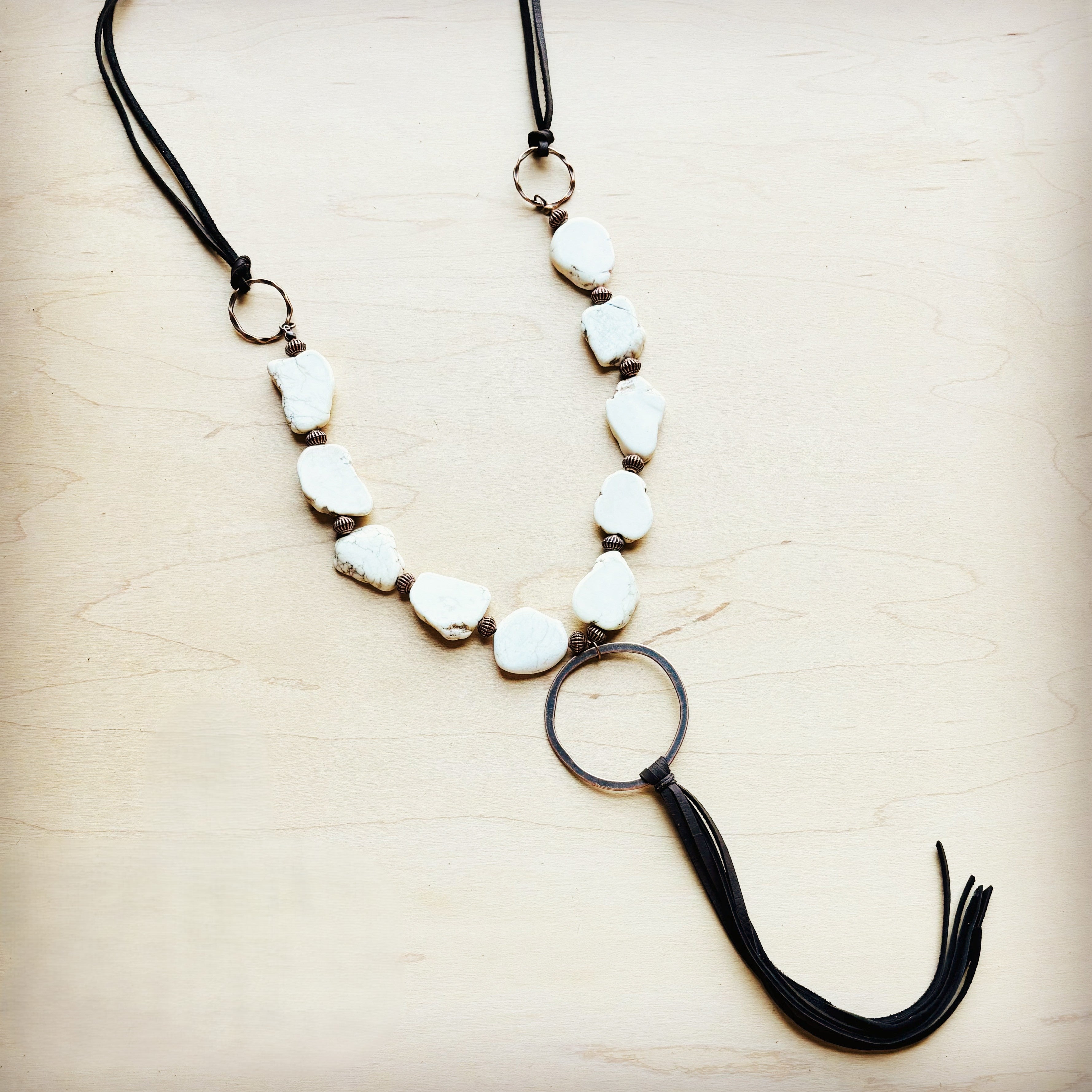 White Turquoise Chunky Necklace with Leather Tassel 225K – The