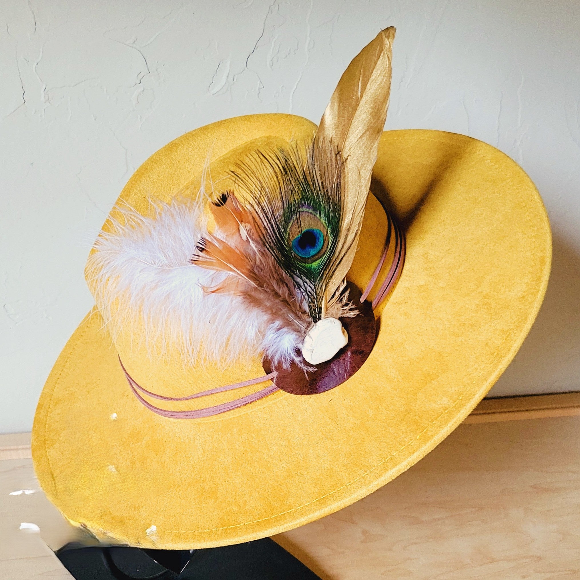 Mustard Boho Western Hat w/ Choice of Turquoise Hat Accent 983v