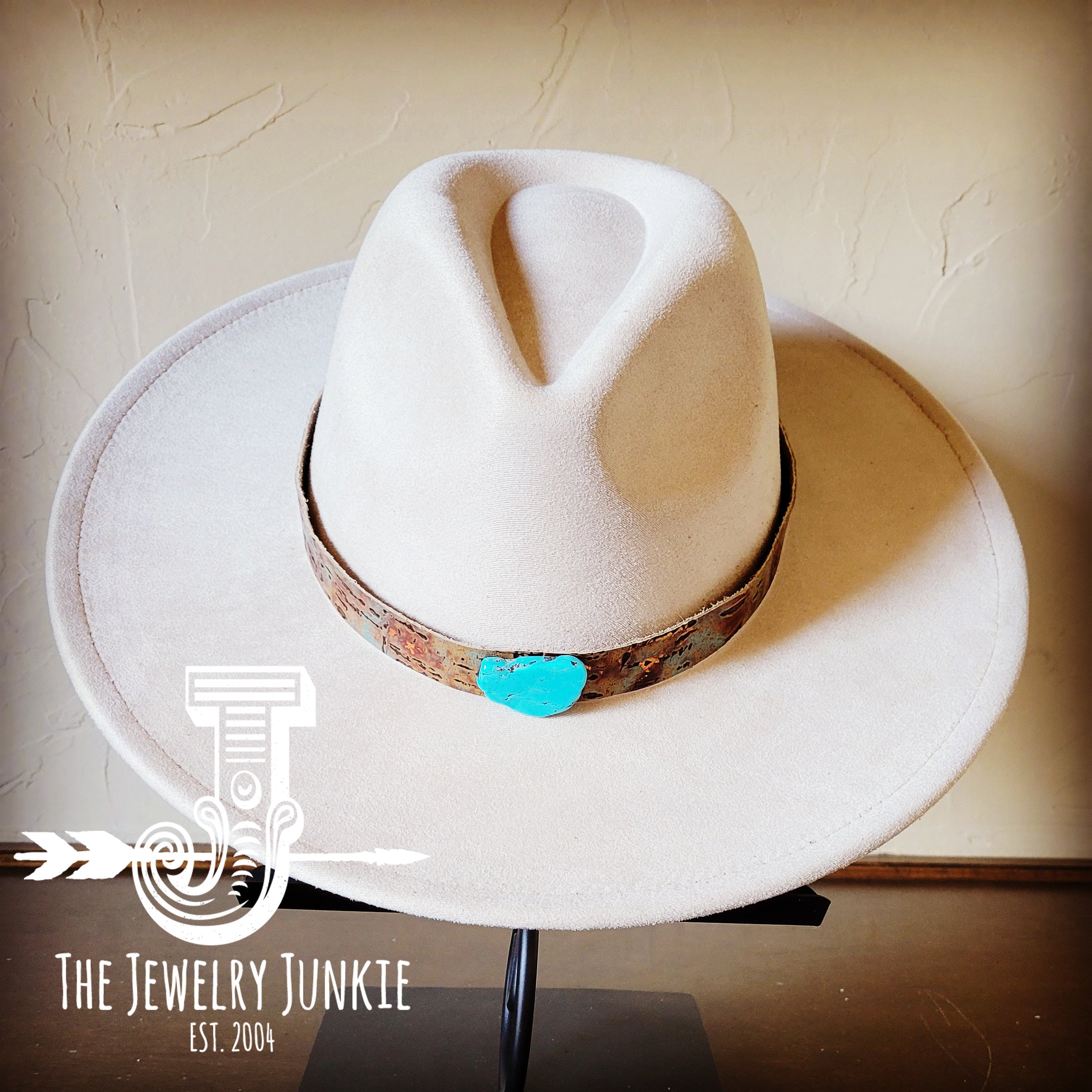 Boho Western Felt Hat w/ Choice of Leather Hat Band w/ Turquoise Slab-Bone