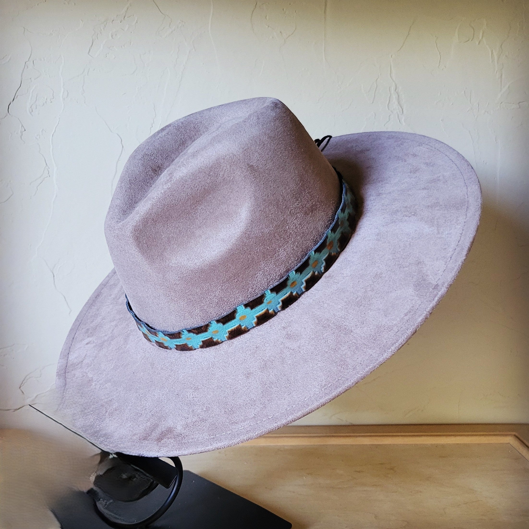 Taupe Boho Western Hat w/ Choice of Leather Band & Turquoise Slab 983w