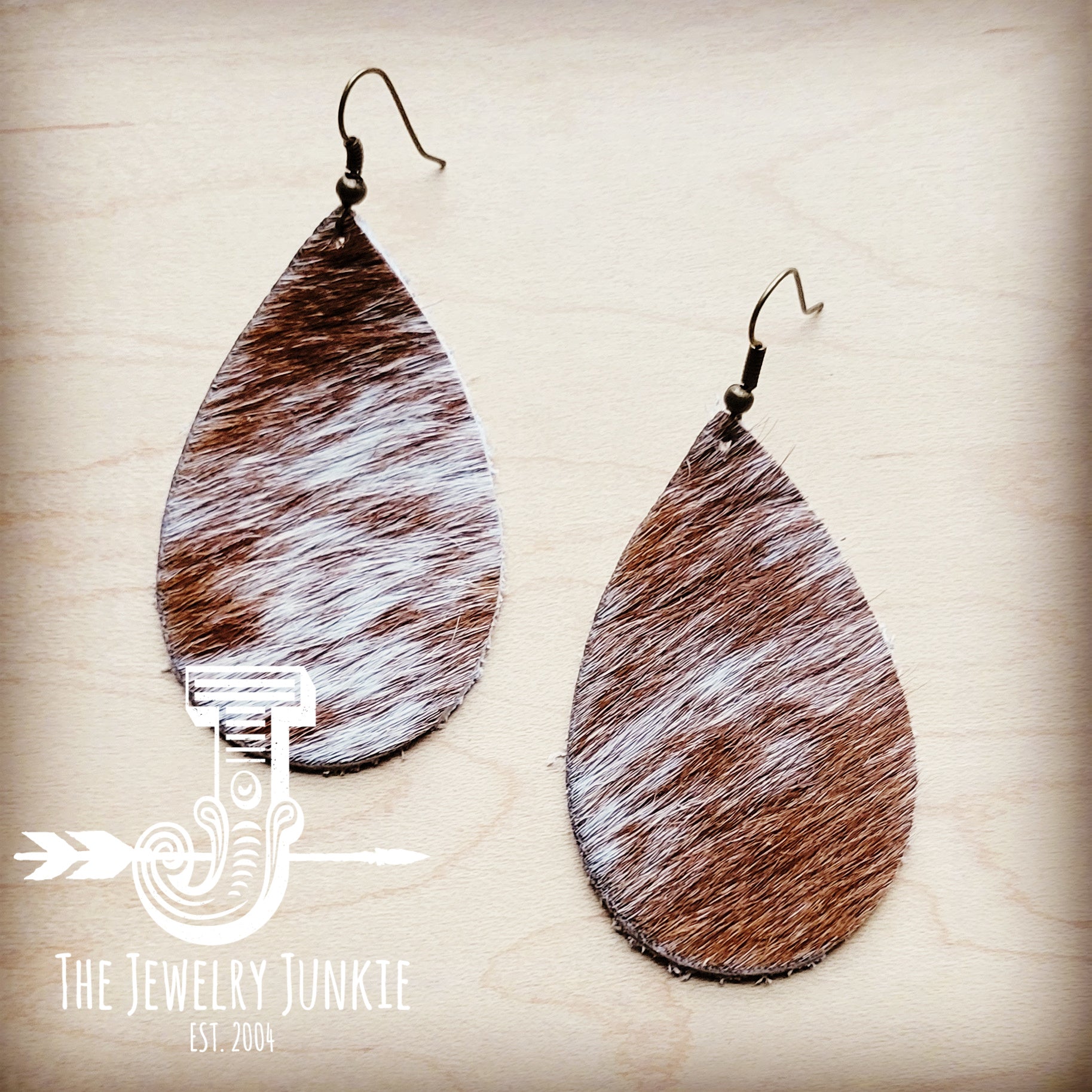 Leather Teardrop Earrings Speckled Hair-on-Hide