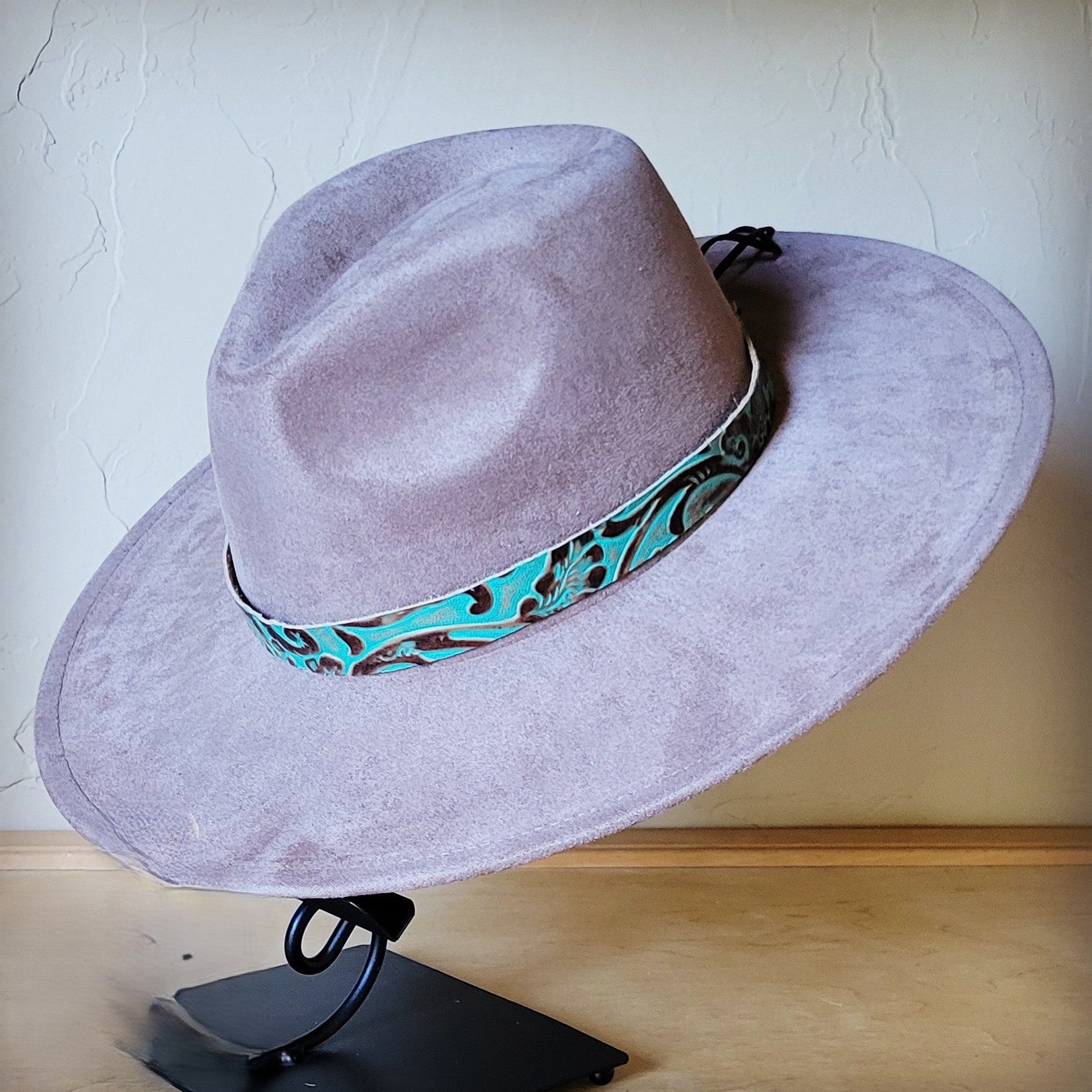 Taupe Boho Western Hat w/ Choice of Leather Band & Turquoise Slab 983w