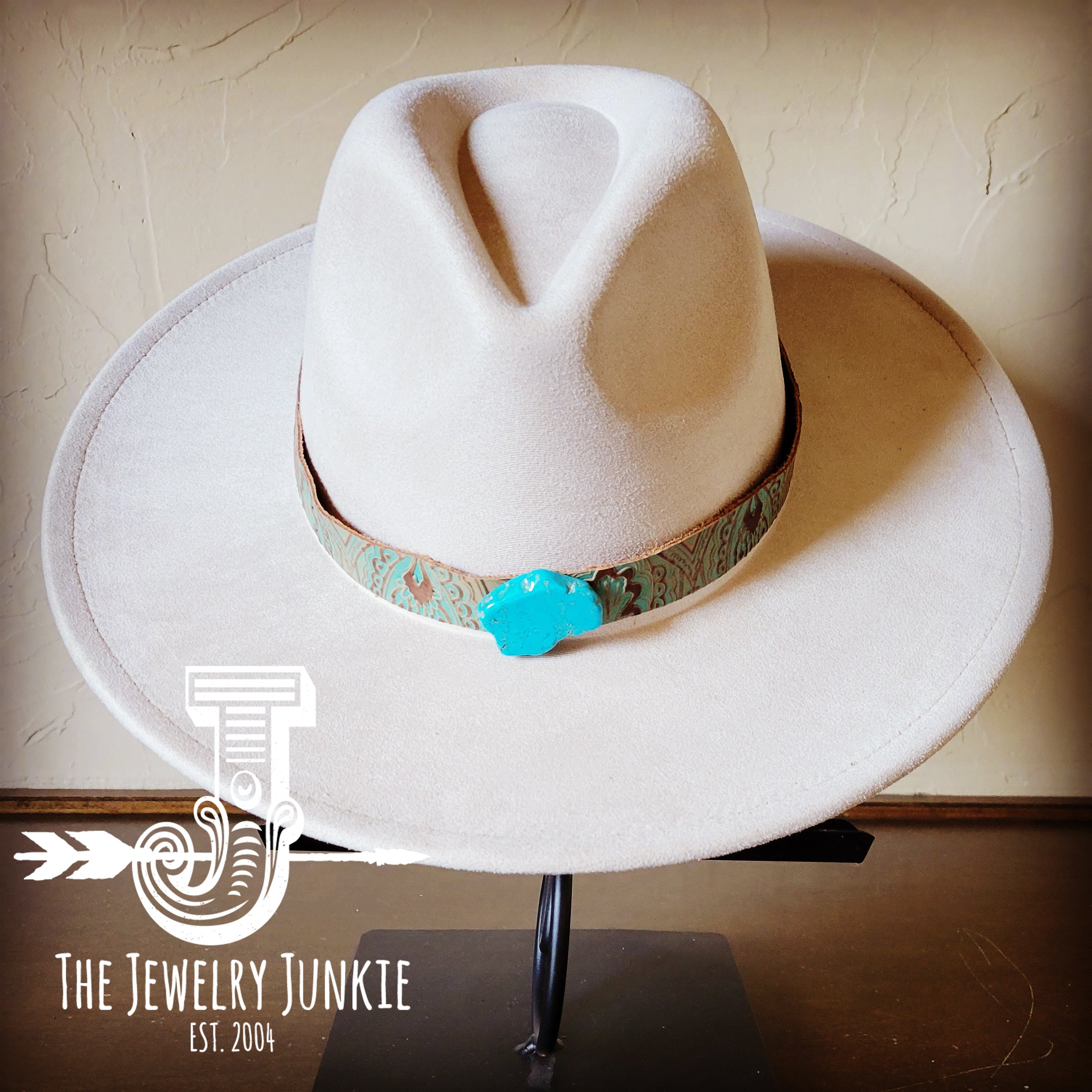 Boho Western Felt Hat w/ Choice of Leather Hat Band w/ Turquoise Slab-Bone