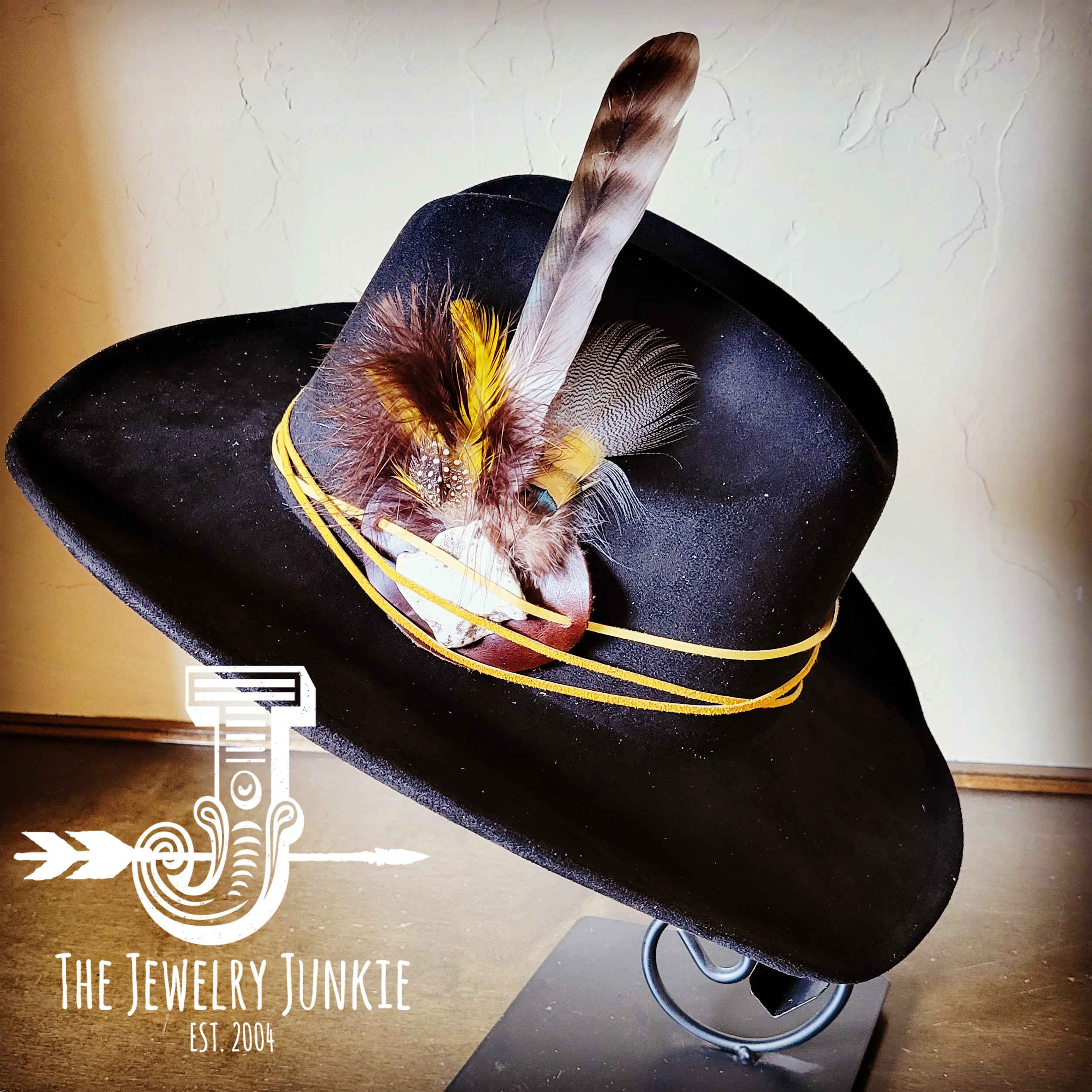 Boho Western Felt Hat w/ Choice of Turquoise Hat Accent-Black 981b