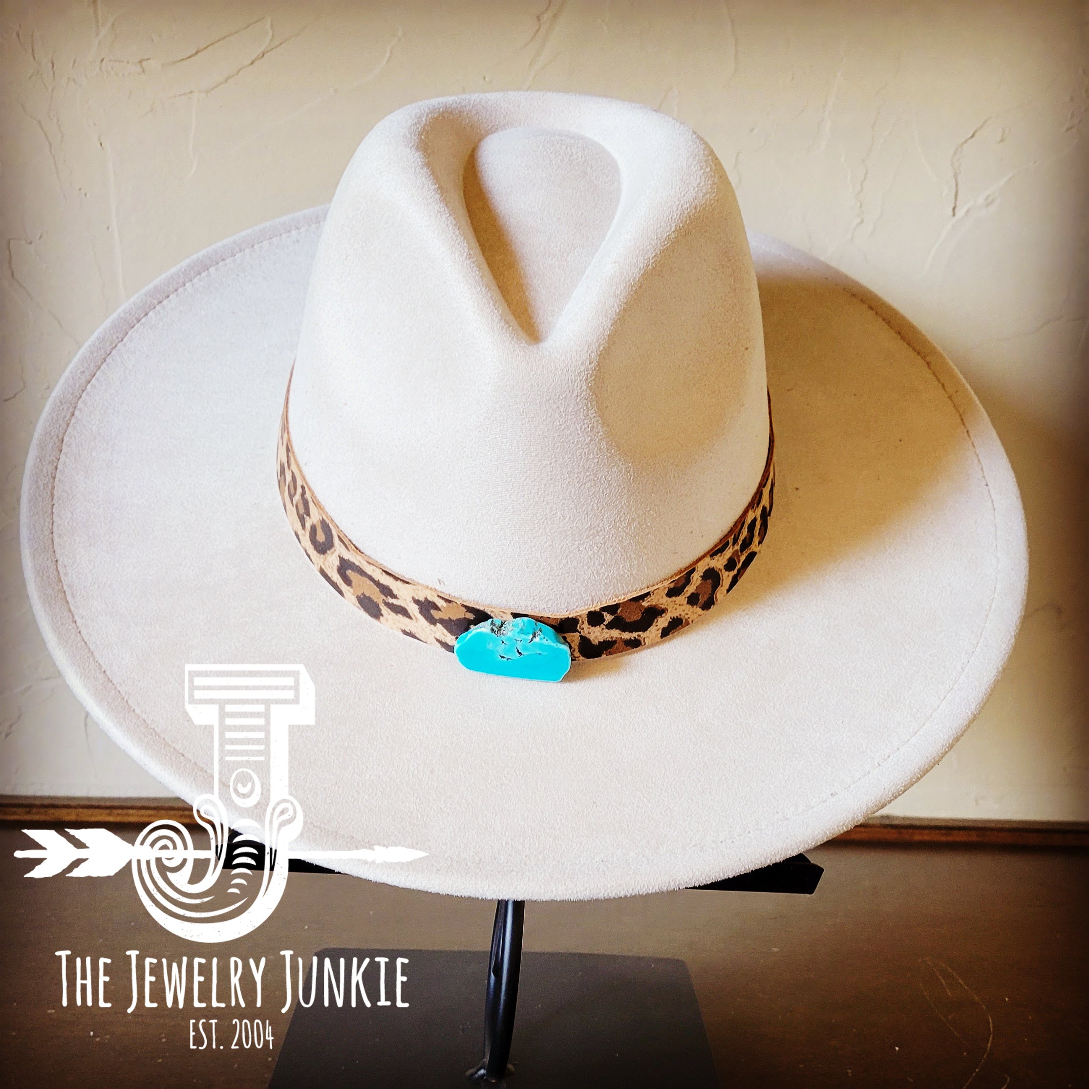 Boho Western Felt Hat w/ Choice of Leather Hat Band w/ Turquoise Slab-Bone