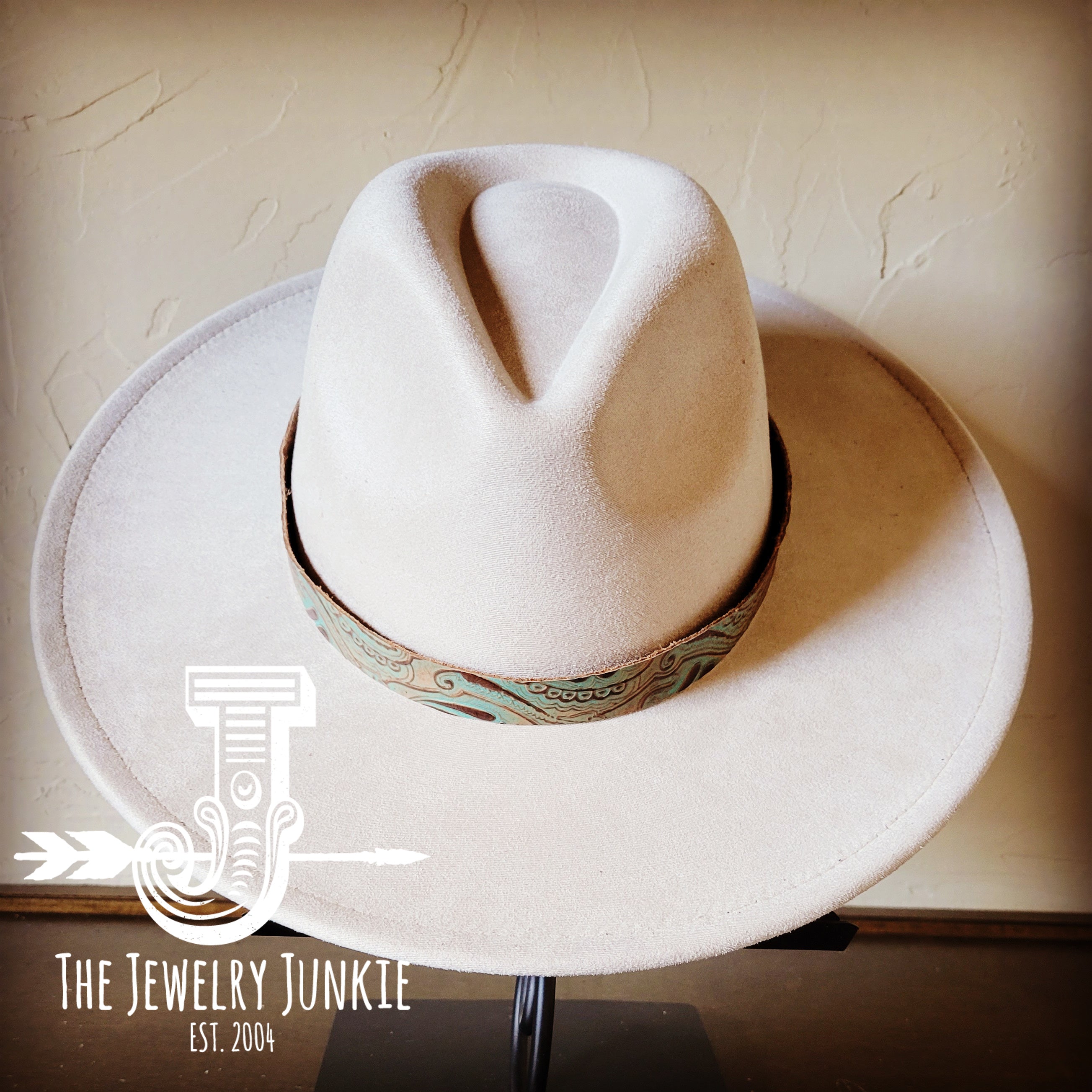 Napolis Turquoise and Brown Embossed Leather Hat Band