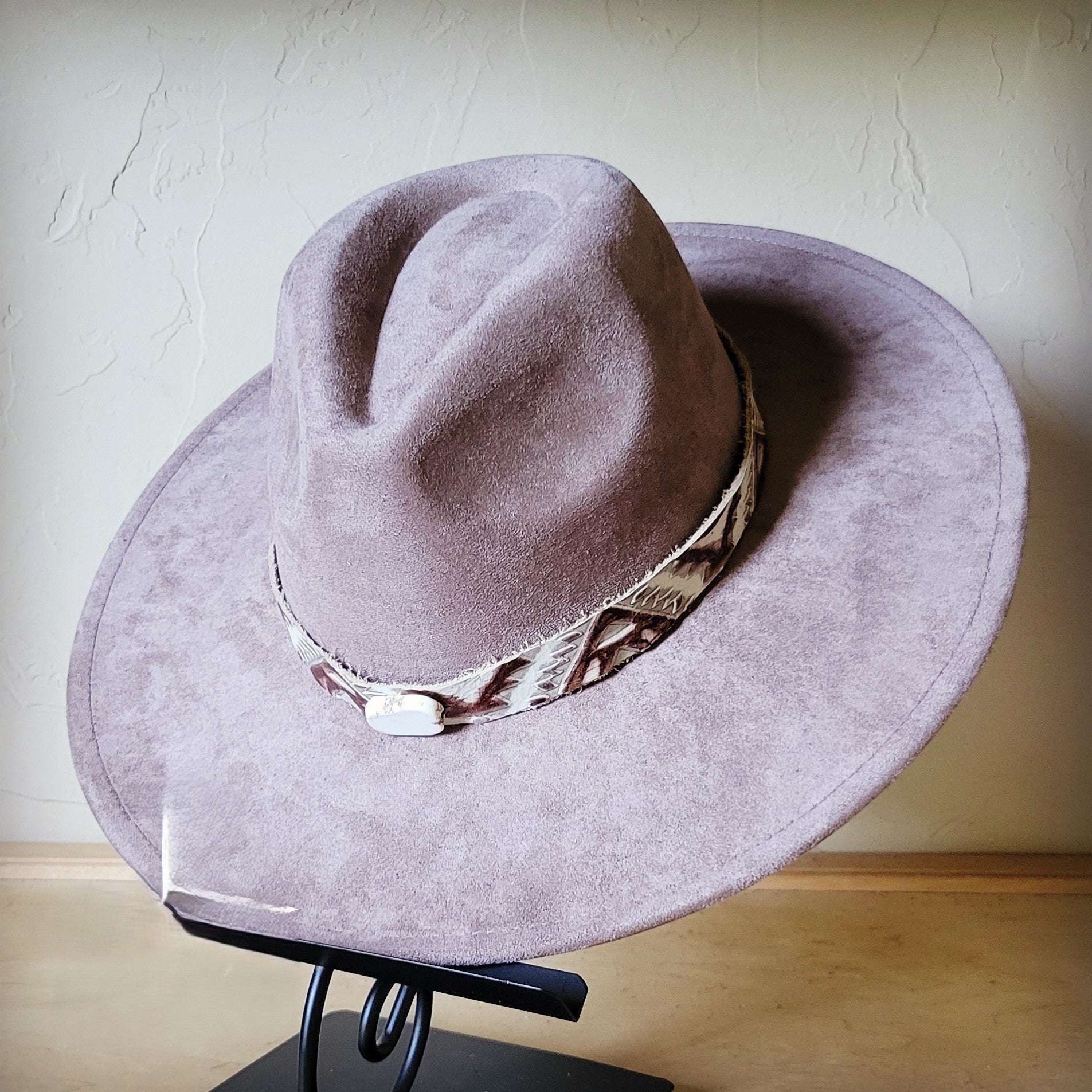 Taupe Boho Western Hat w/ Choice of Leather Band & Turquoise Slab 983w