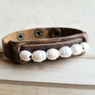 Dusty Leather Narrow Cuff with Genuine Freshwater Pearls 006r - The Jewelry Junkie