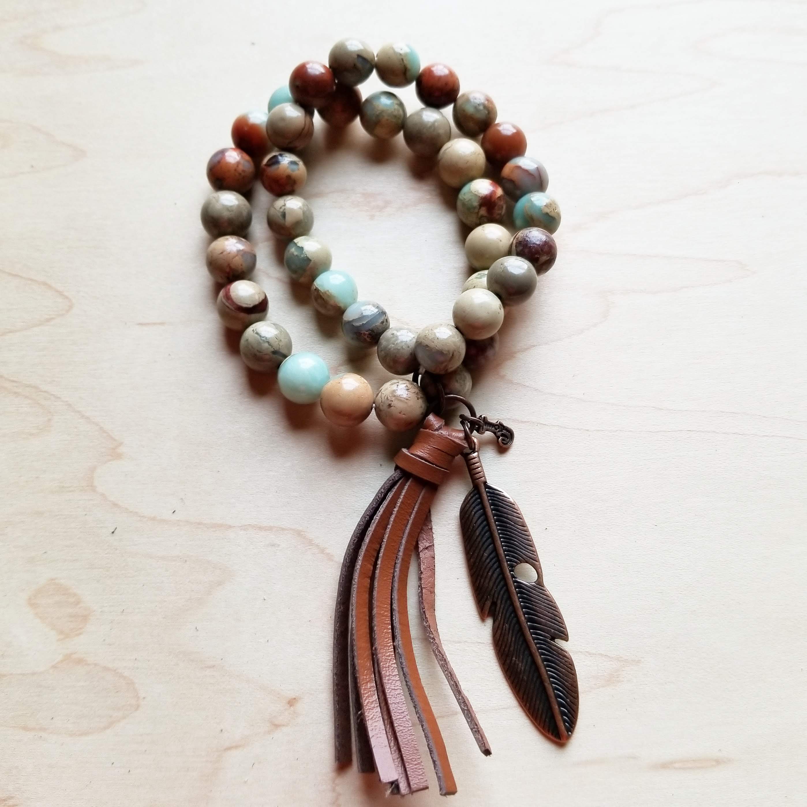 Aqua Terra Double Strand Beaded Bracelet w/ Tassel 019H* - The Jewelry Junkie
