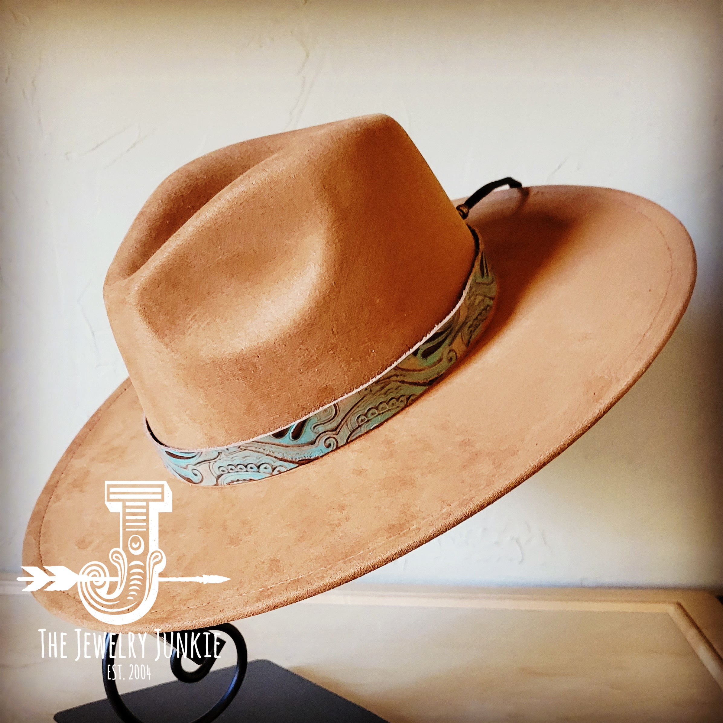 Napolis Turquoise and Brown Embossed Leather Hat Band