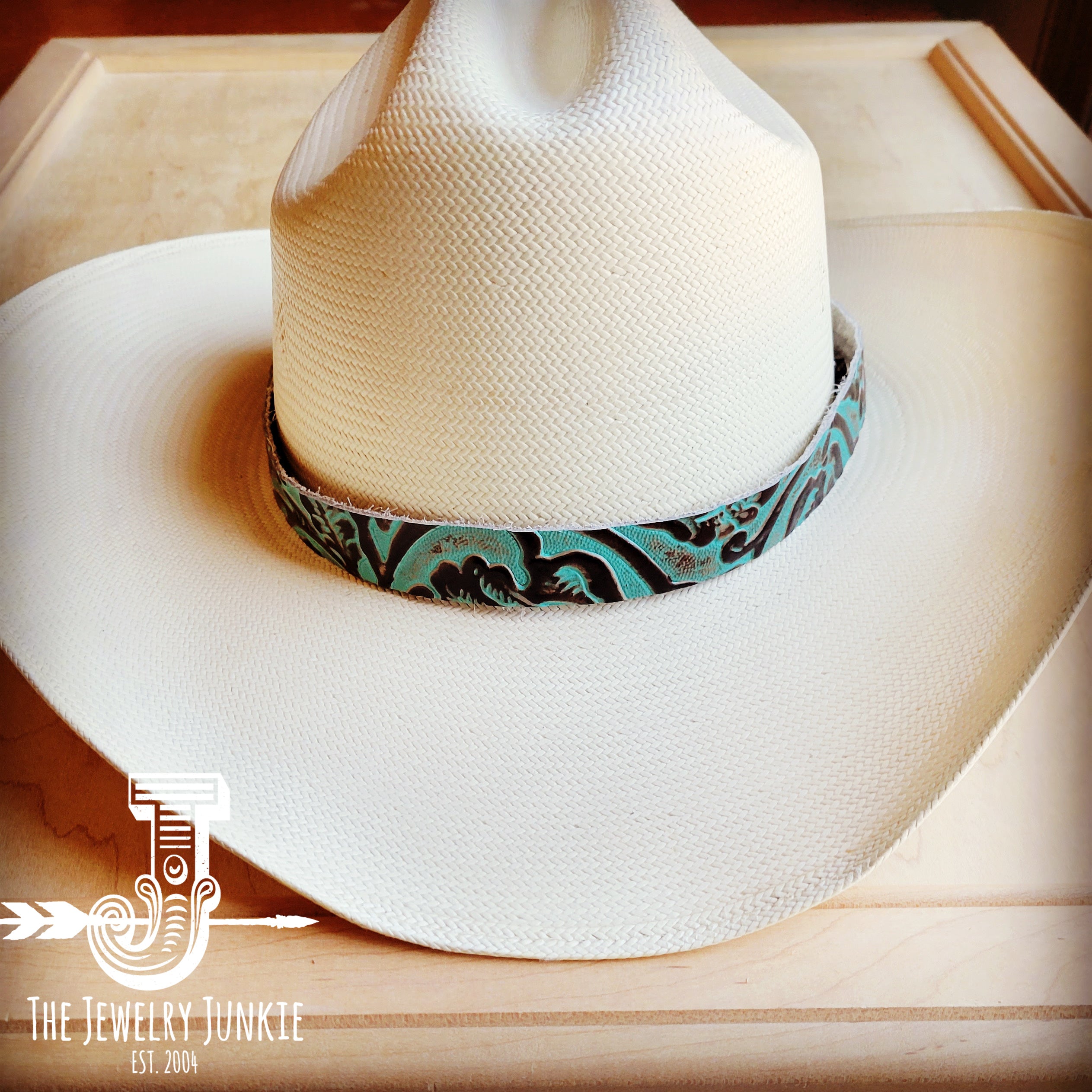 Cowboy Turquoise Embossed Leather Hat Band