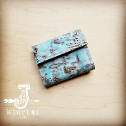 **Arizona Tri-Fold Embossed Leather Wallet-Turquoise Metallic 303r