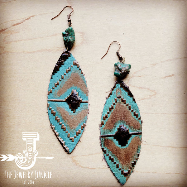 Leather Oval Earrings in Navajo w/ Turquoise Accent 206o