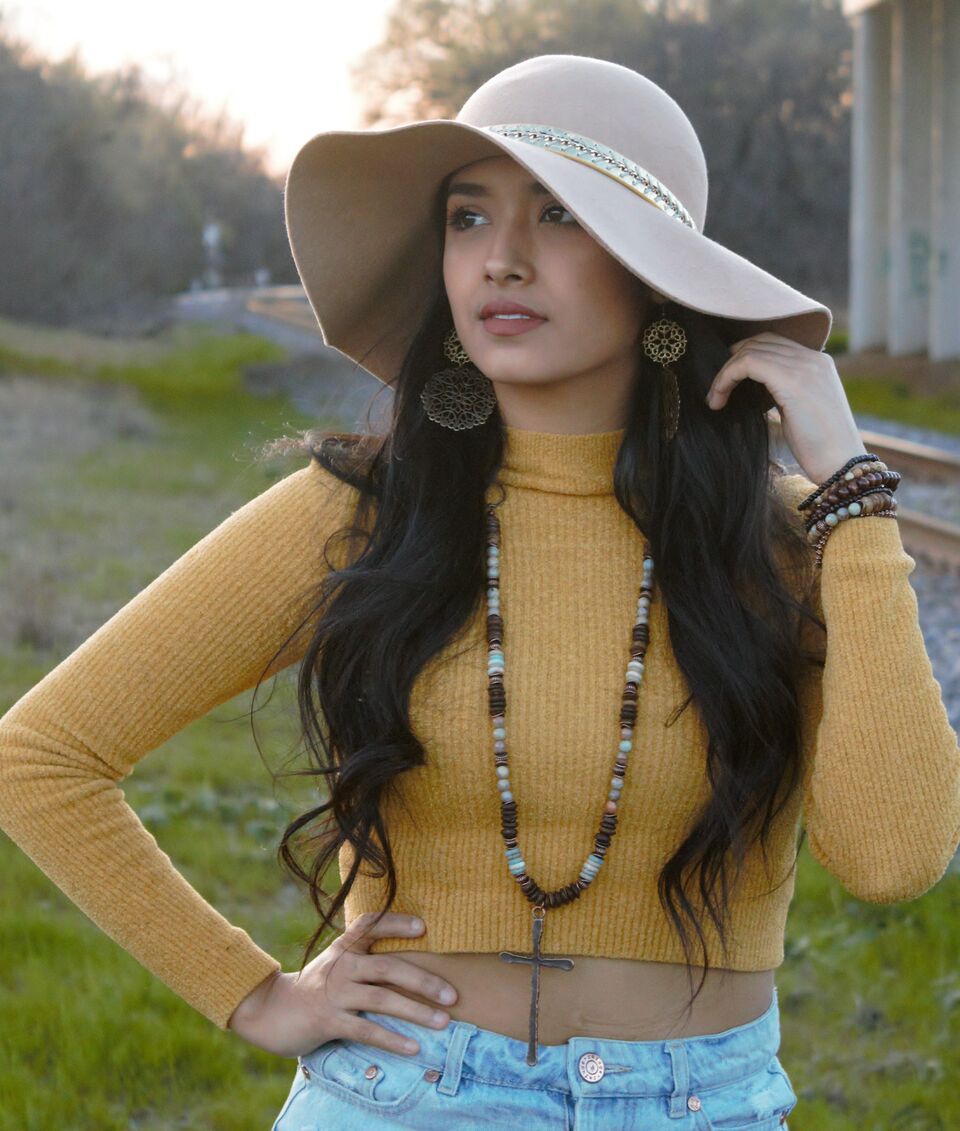 Aqua Terra and Wood Necklace with Copper Cross 237D - The Jewelry Junkie