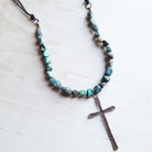 african turquoise necklace with large copper cross pendant 242u