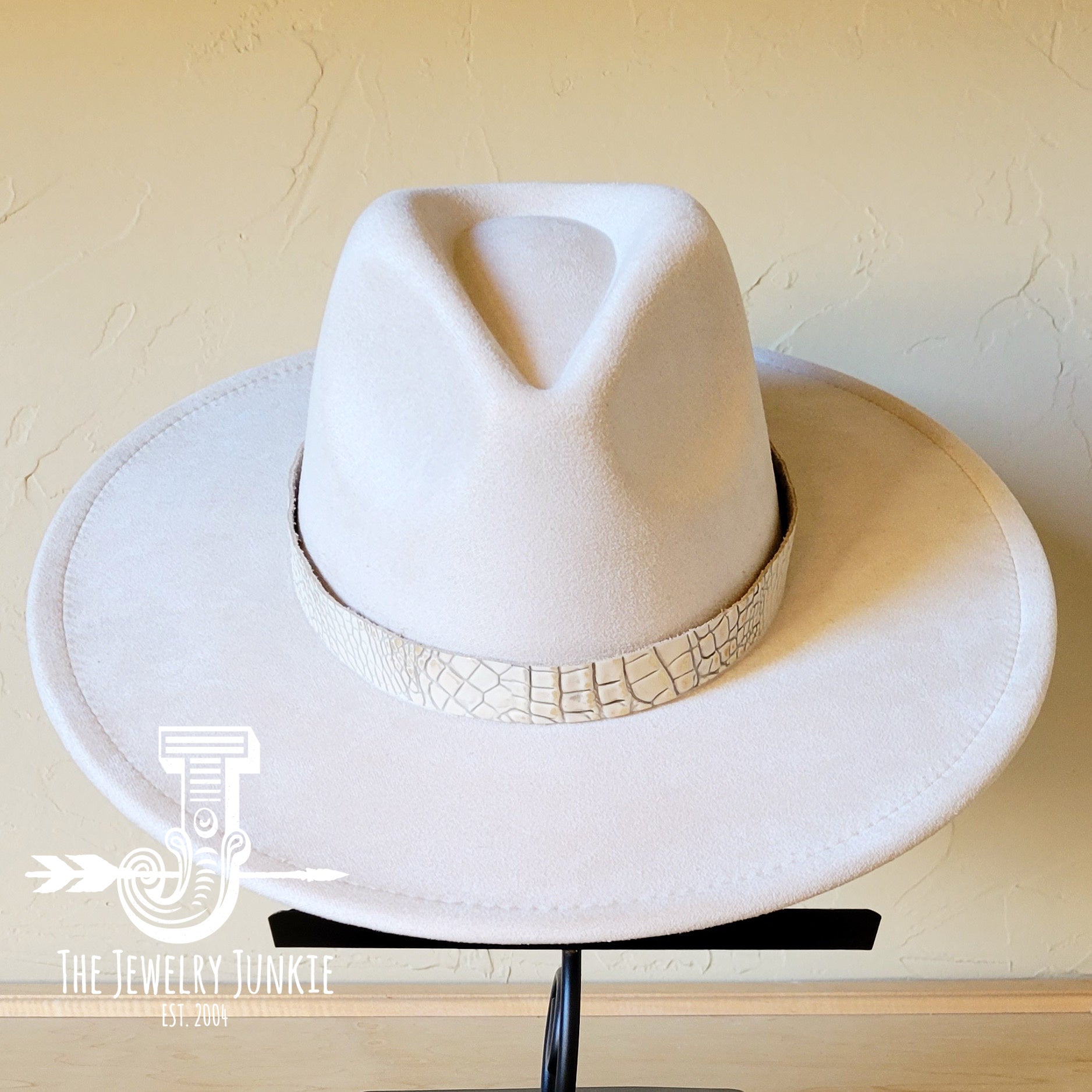 White and Gold Gator Embossed Leather Hat Band