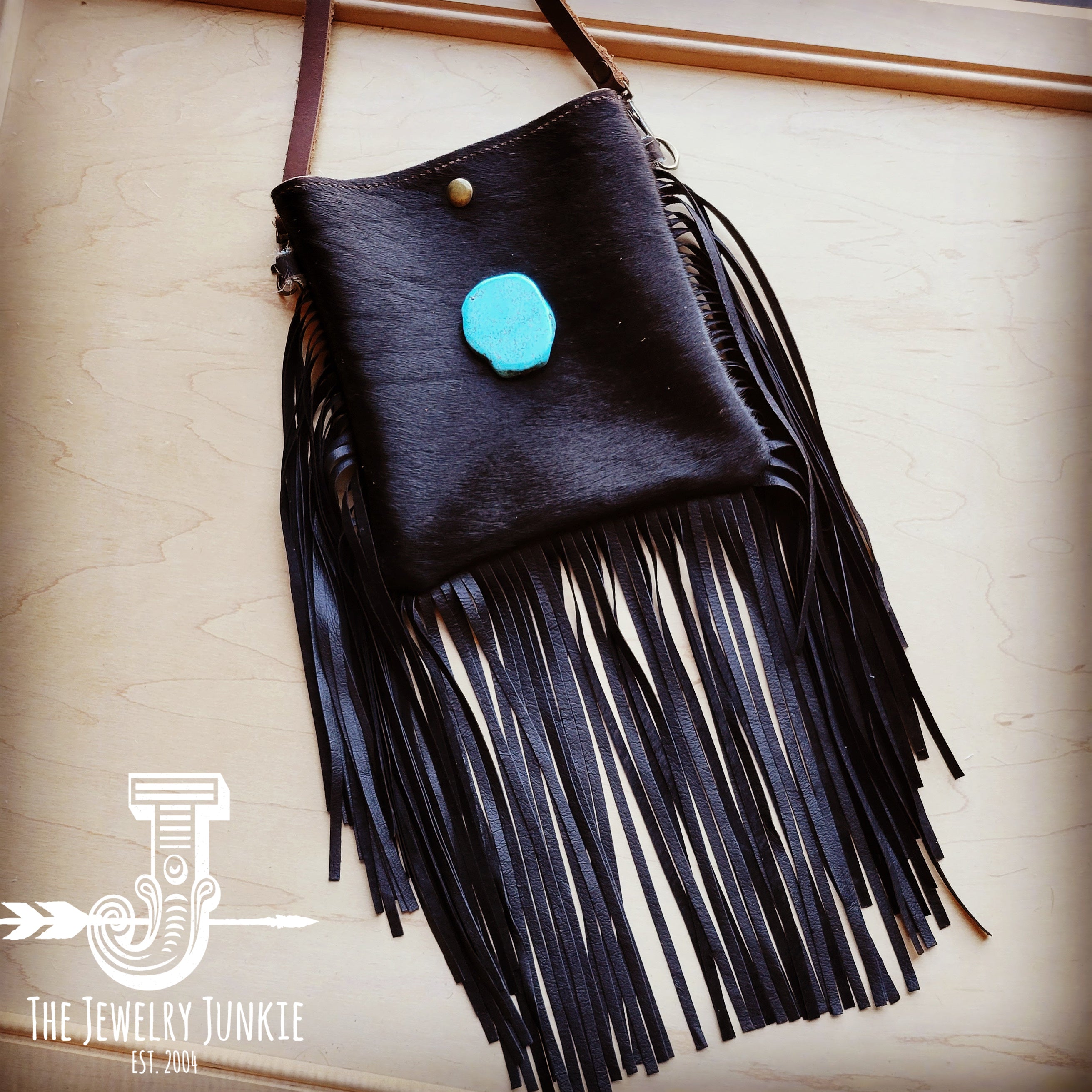 Small Crossbody Handbag w/ Black Hide Leather & Turquoise Slab 507h