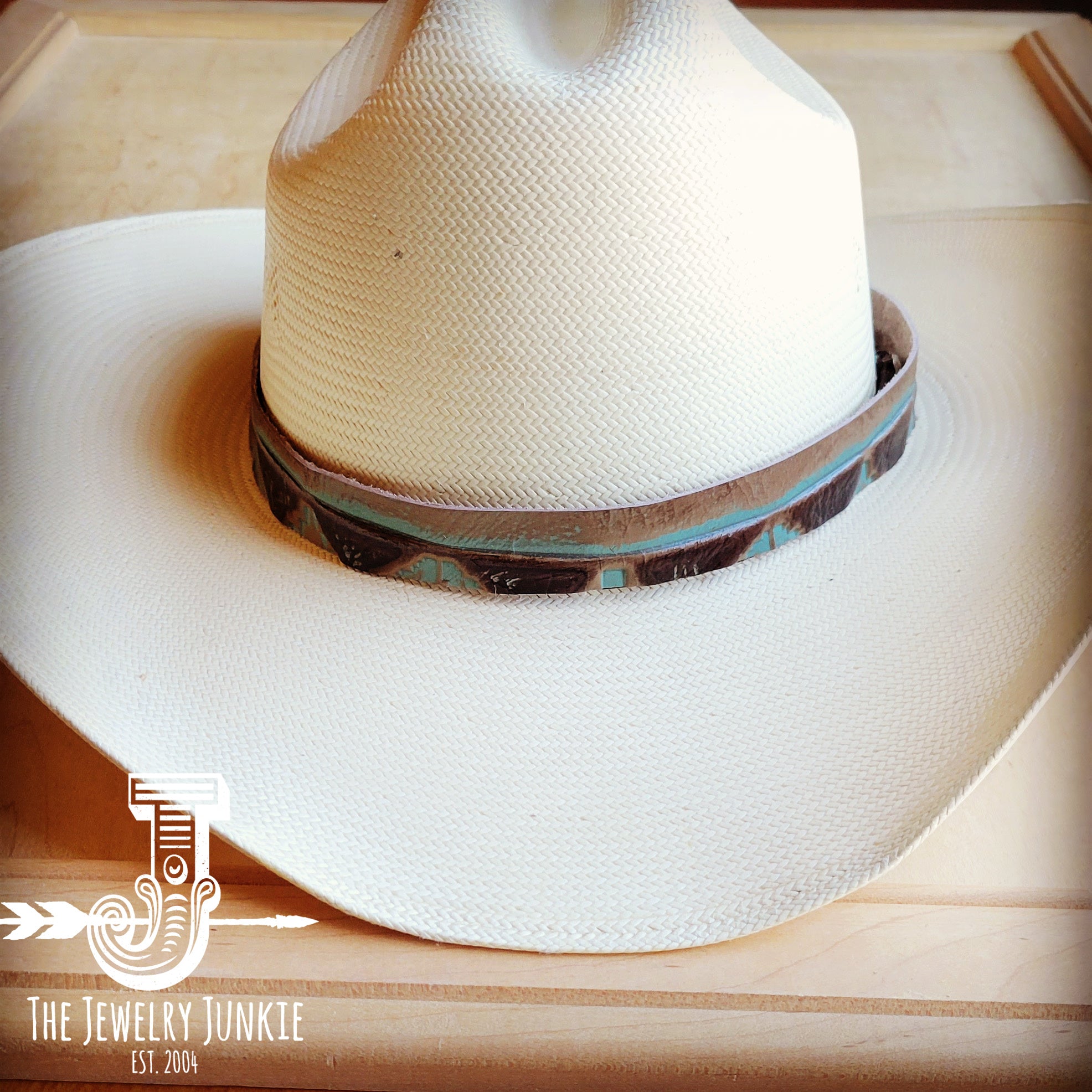 Turquoise Navajo Embossed Leather Hat Band