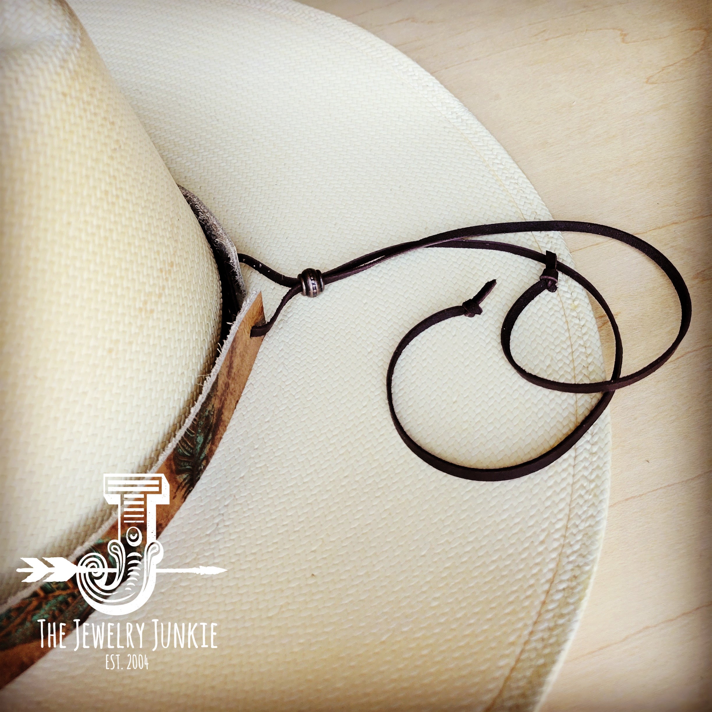 Light Hair on Hide Leather Hat Band w/ Turquoise Slab