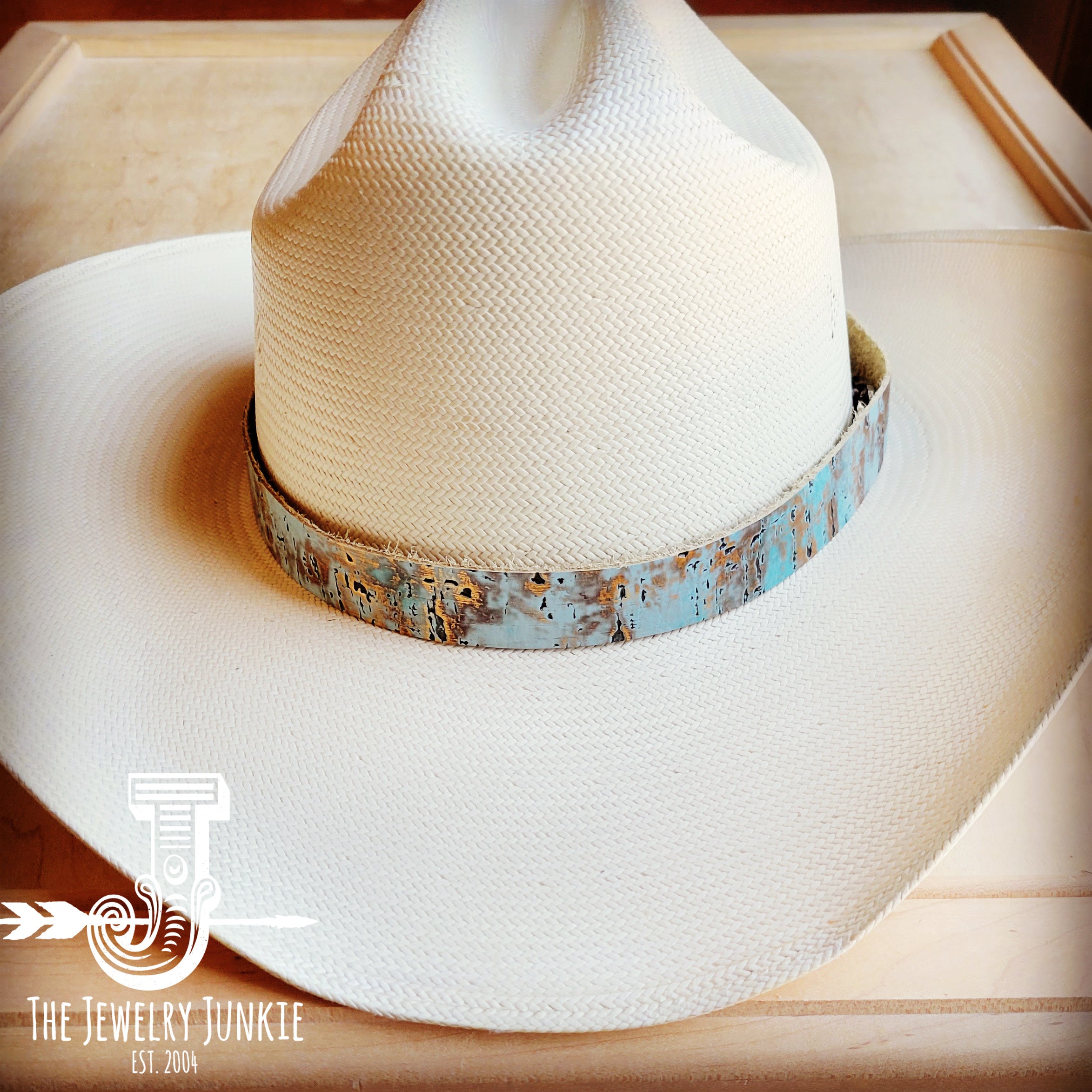 Turquoise Metallic Embossed Leather Hat Band